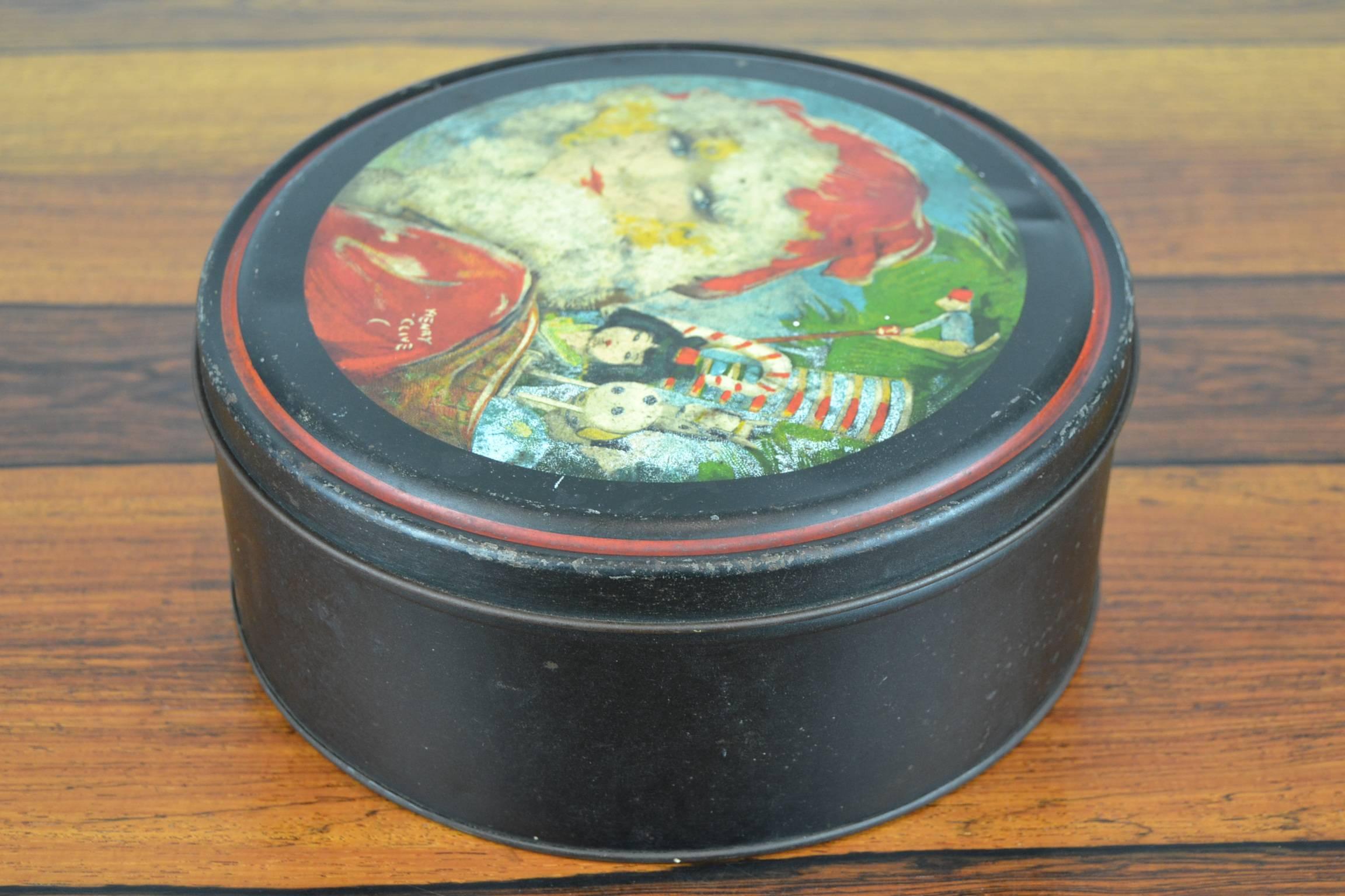 1920s Henry Clive Christmas Santa Girl Tin Box In Good Condition In Antwerp, BE