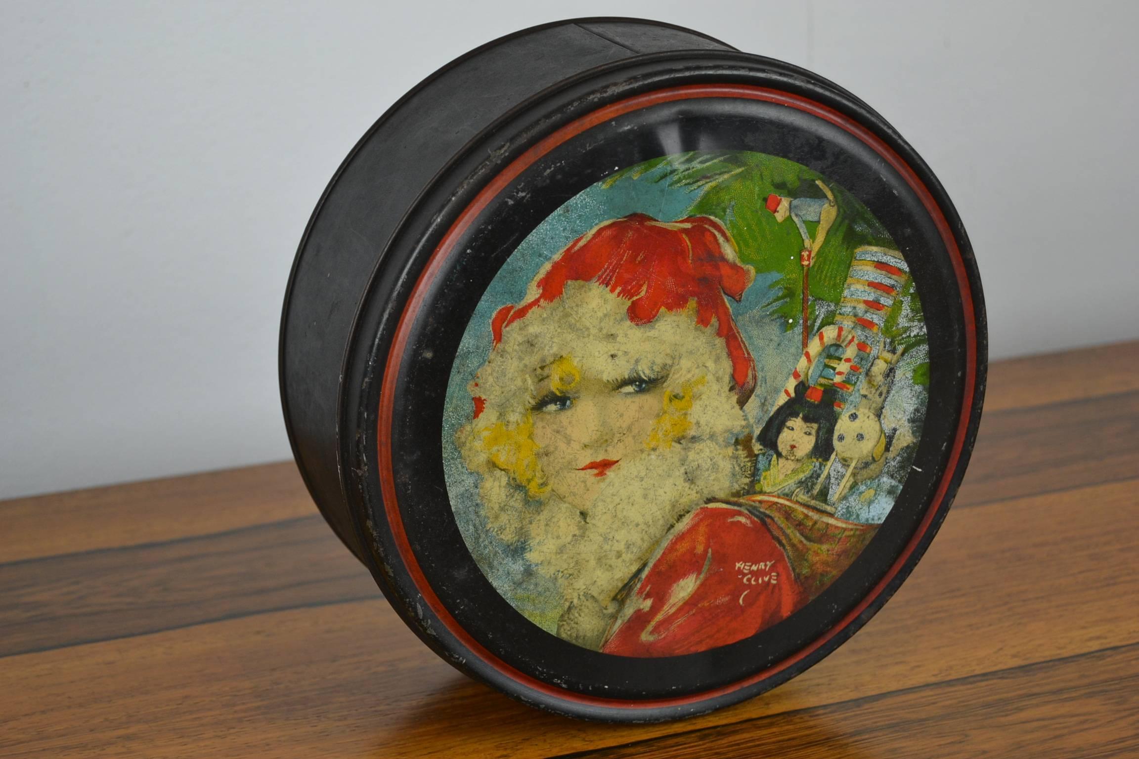 1920s Henry Clive Christmas Santa Girl Tin Box 2