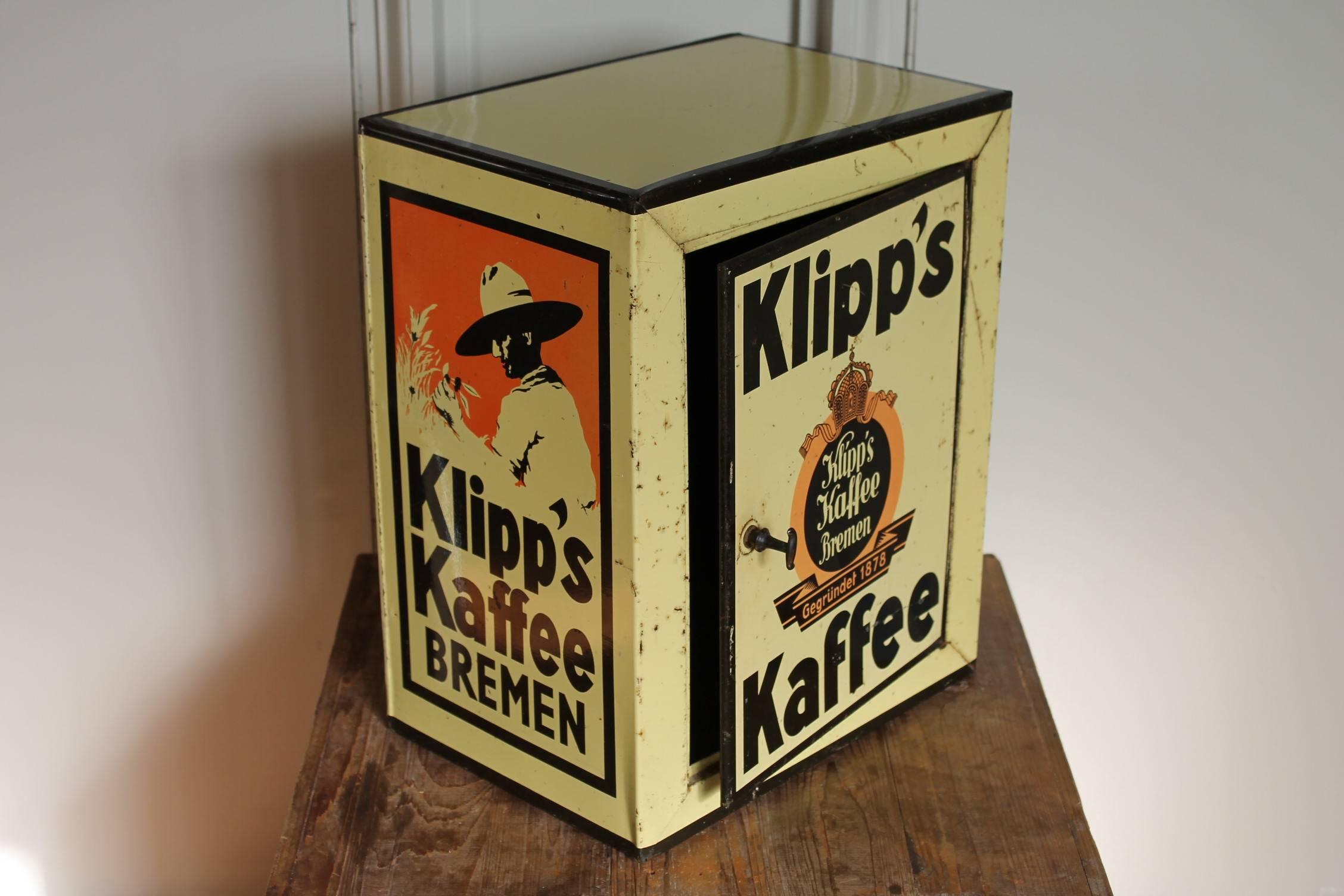 20th Century Tin Coffee Box with door for Klipp's Kaffee Bremen, Germany