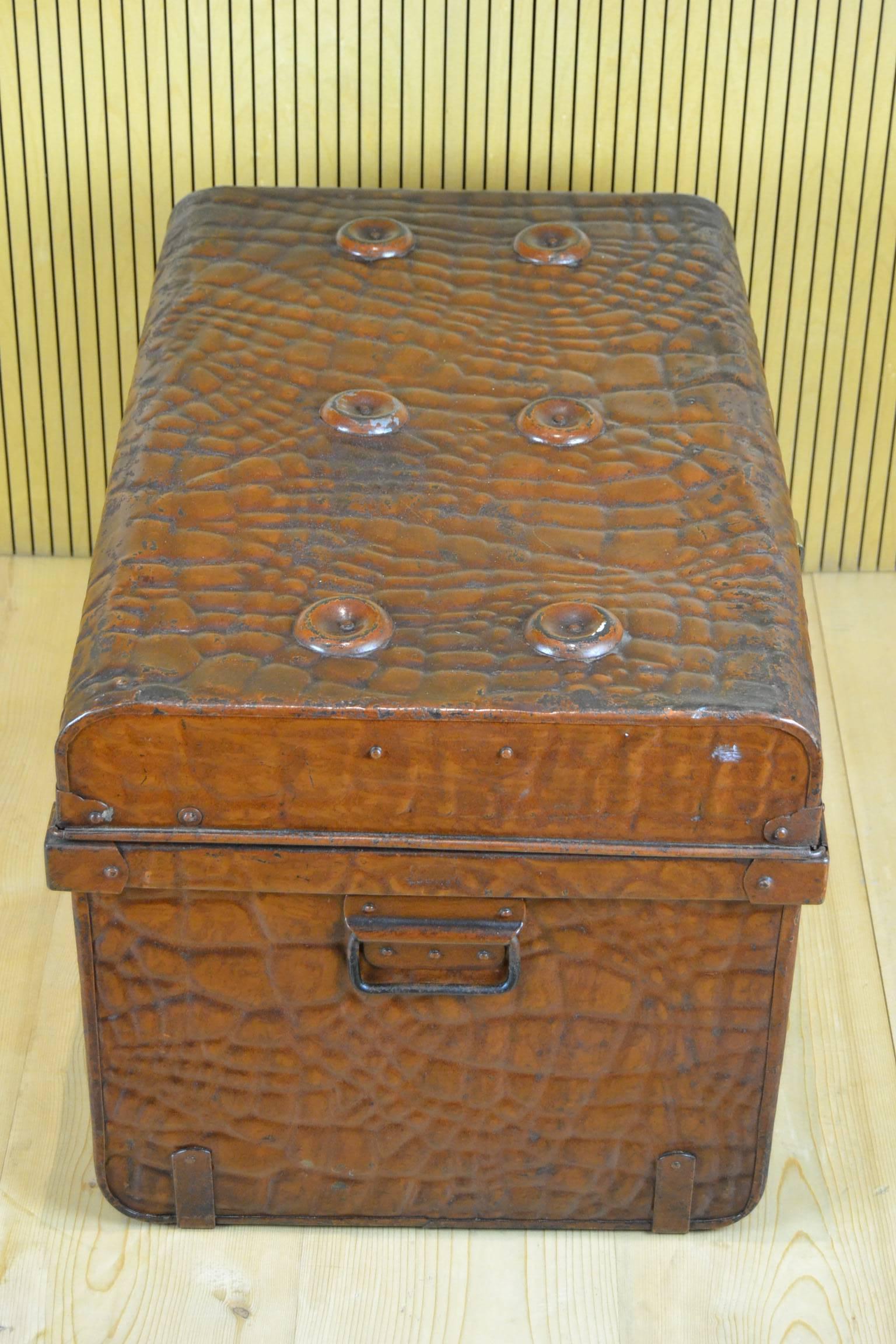 Pressed Early 20th Century Metal Crocodile Trunk, Jones Brothers, UK