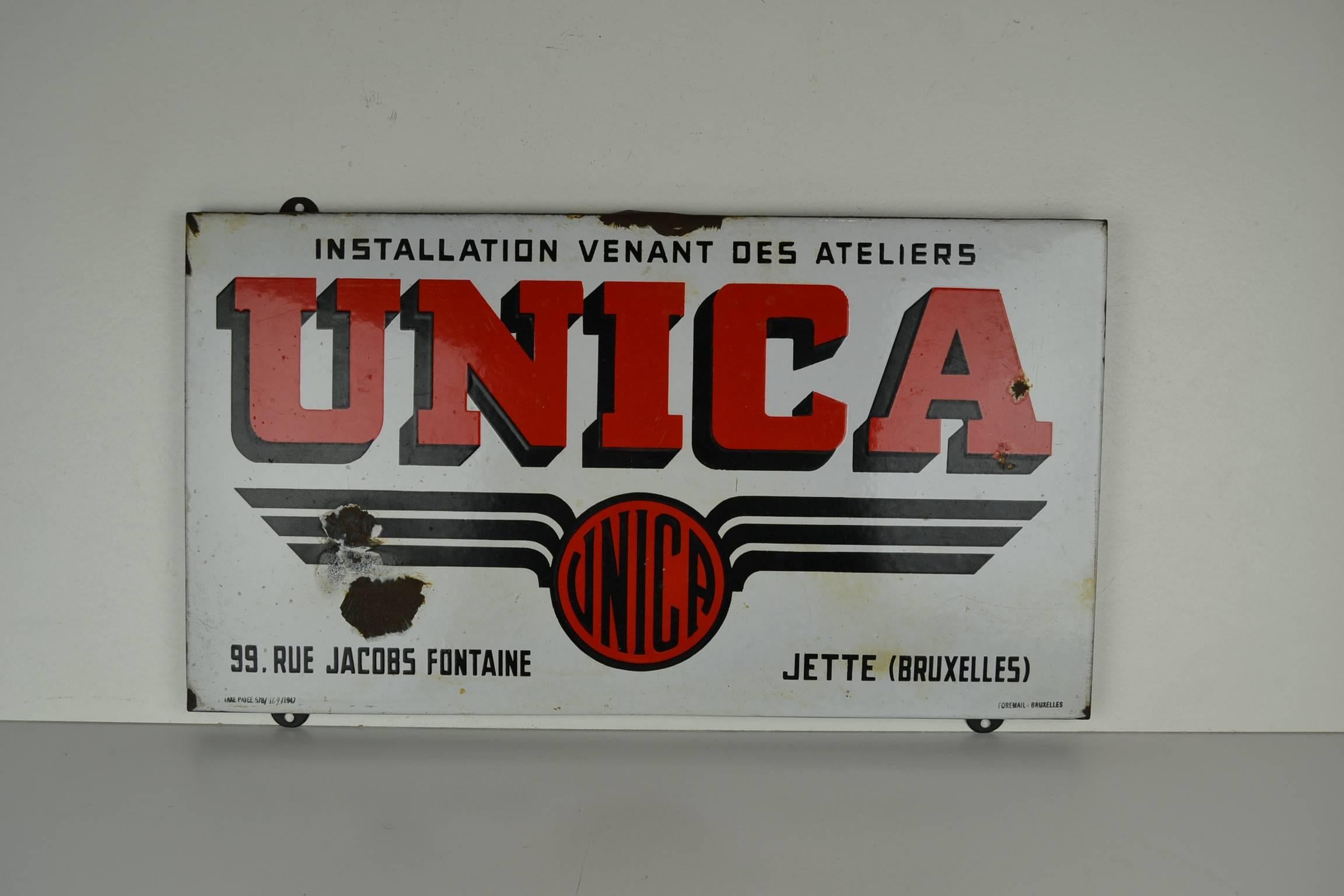 1947 Porcelain Sign Unica Brussels 1