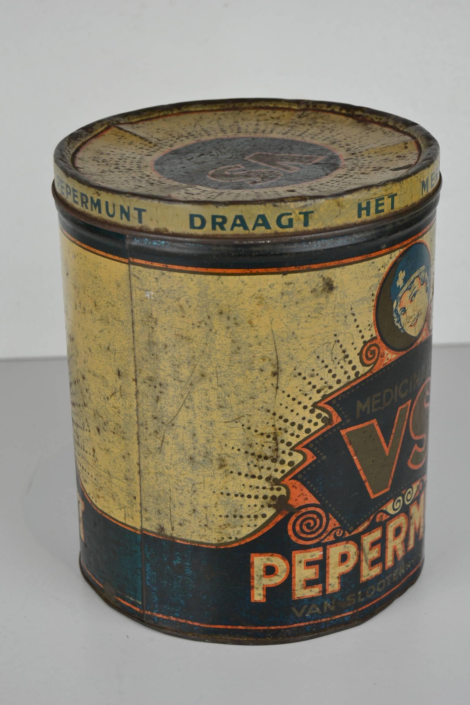 Art Deco Tin Box Medical Peppermint In Good Condition In Antwerp, BE