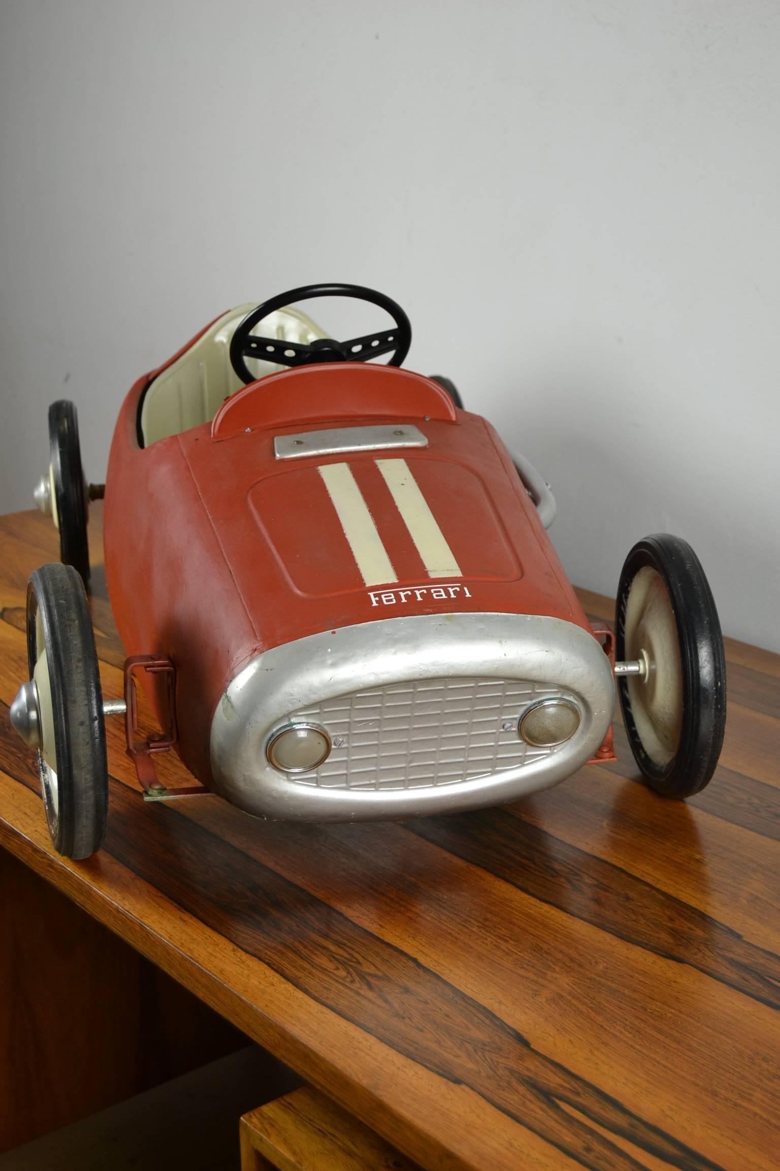 20th Century Vintage Pedal Car Ferrari Racer, Morellet et Guérineau, France, 1950s