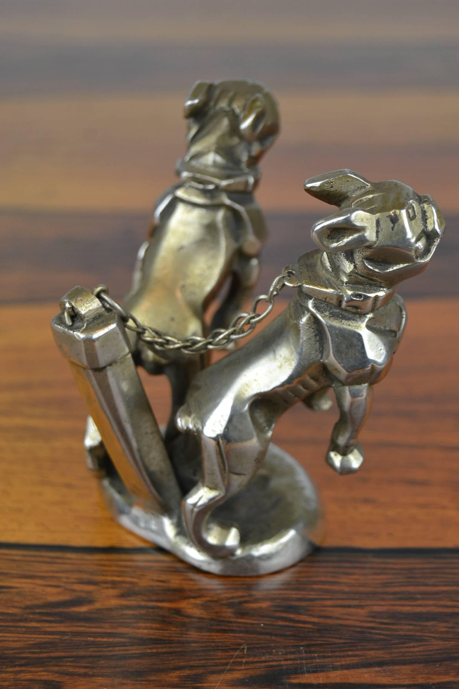 1920s Car Mascot, Chained French Bulldogs, Hood Ornament 1