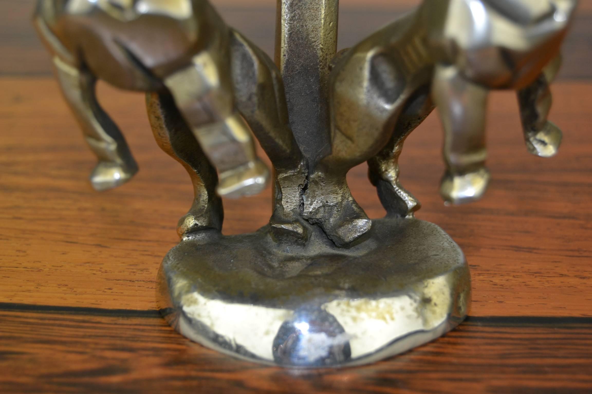 20th Century 1920s Car Mascot, Chained French Bulldogs, Hood Ornament