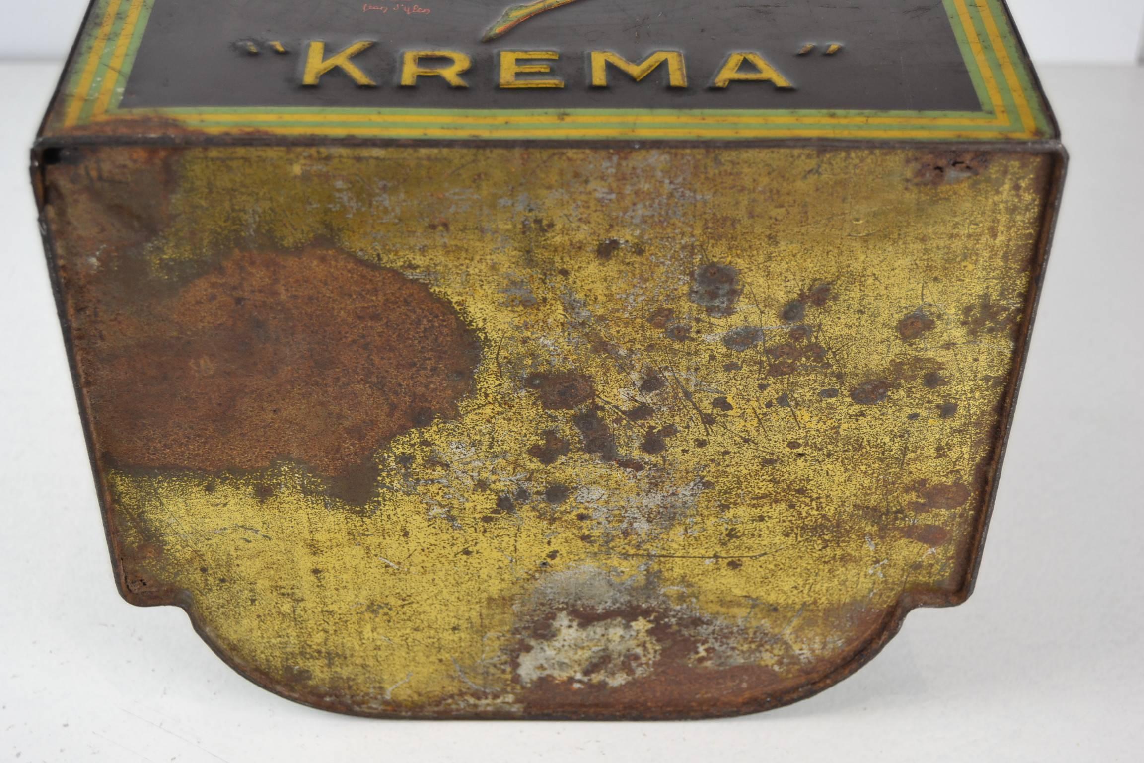 20th Century Jean D' Ylen designed and signed Confectionery Tin with Jester for Krema Bonbons