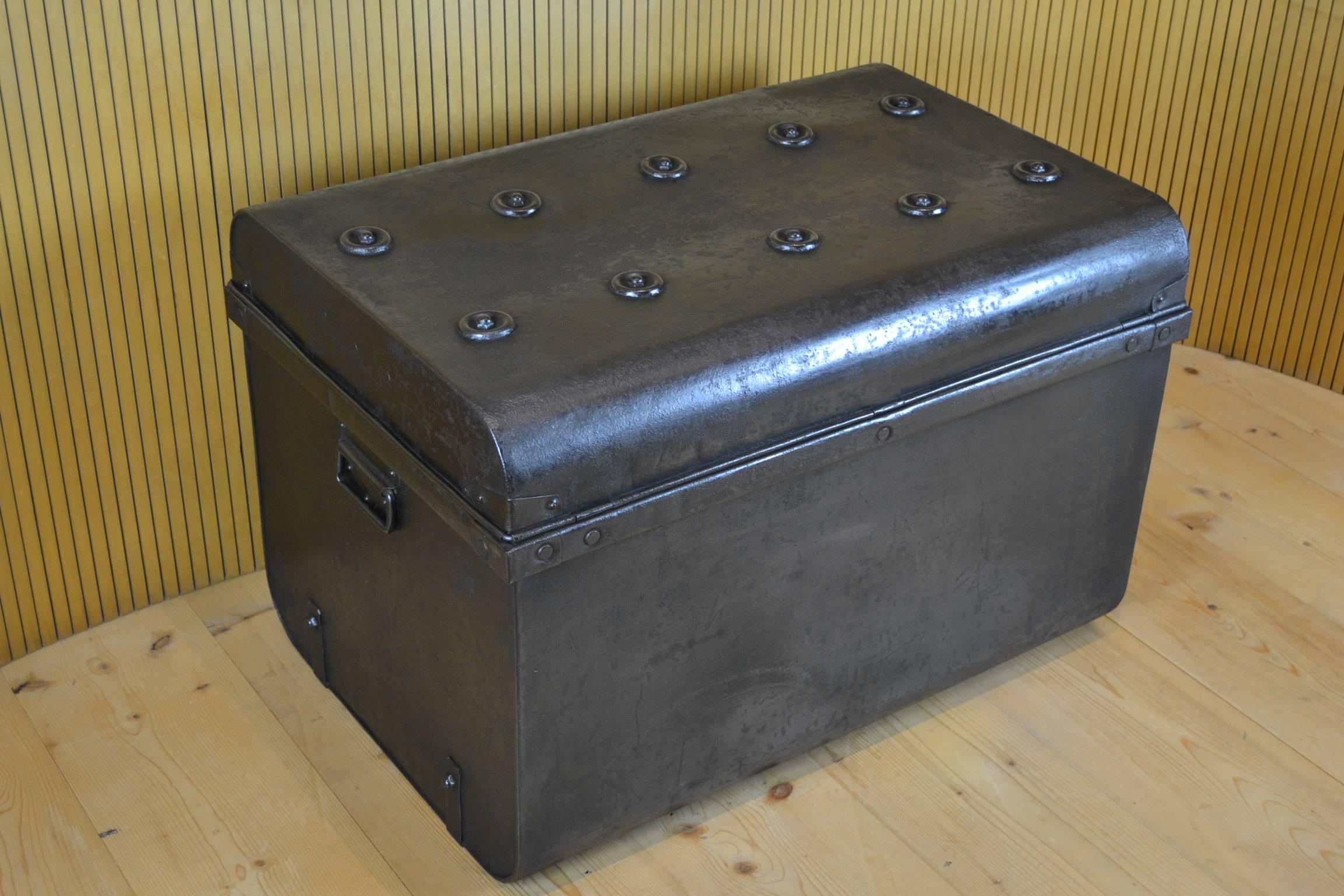 Industrial Early 20th Century Metal Travel Trunk