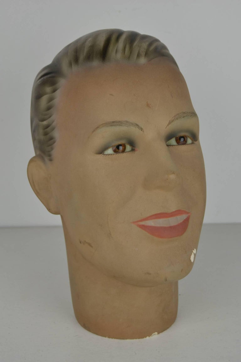 1930s Antique Plaster Male Mannequin Head with Glass Eyes at 1stdibs