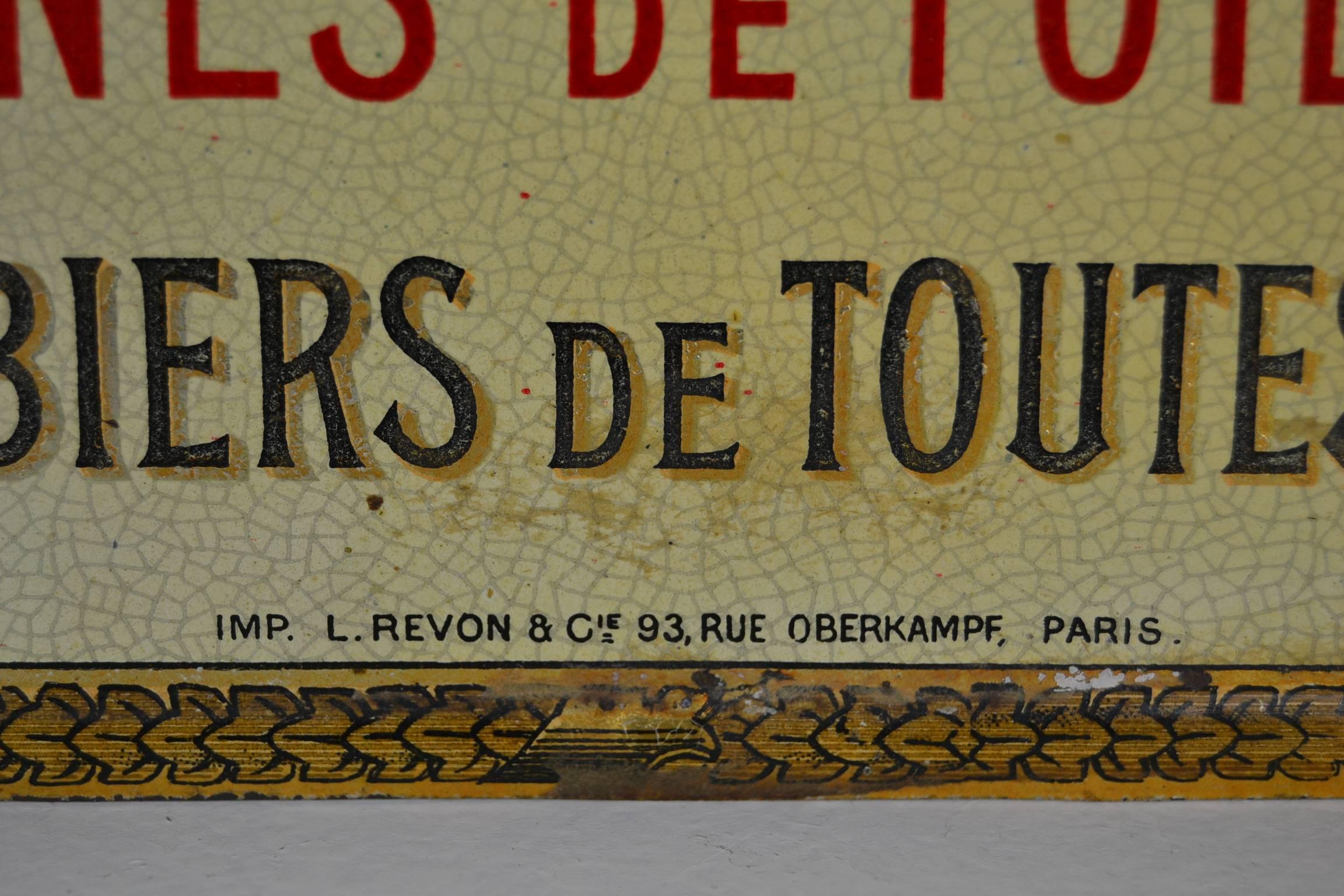 Art Nouveau Early 20th Century French Advertising Sign Delicacy Shop Paris
