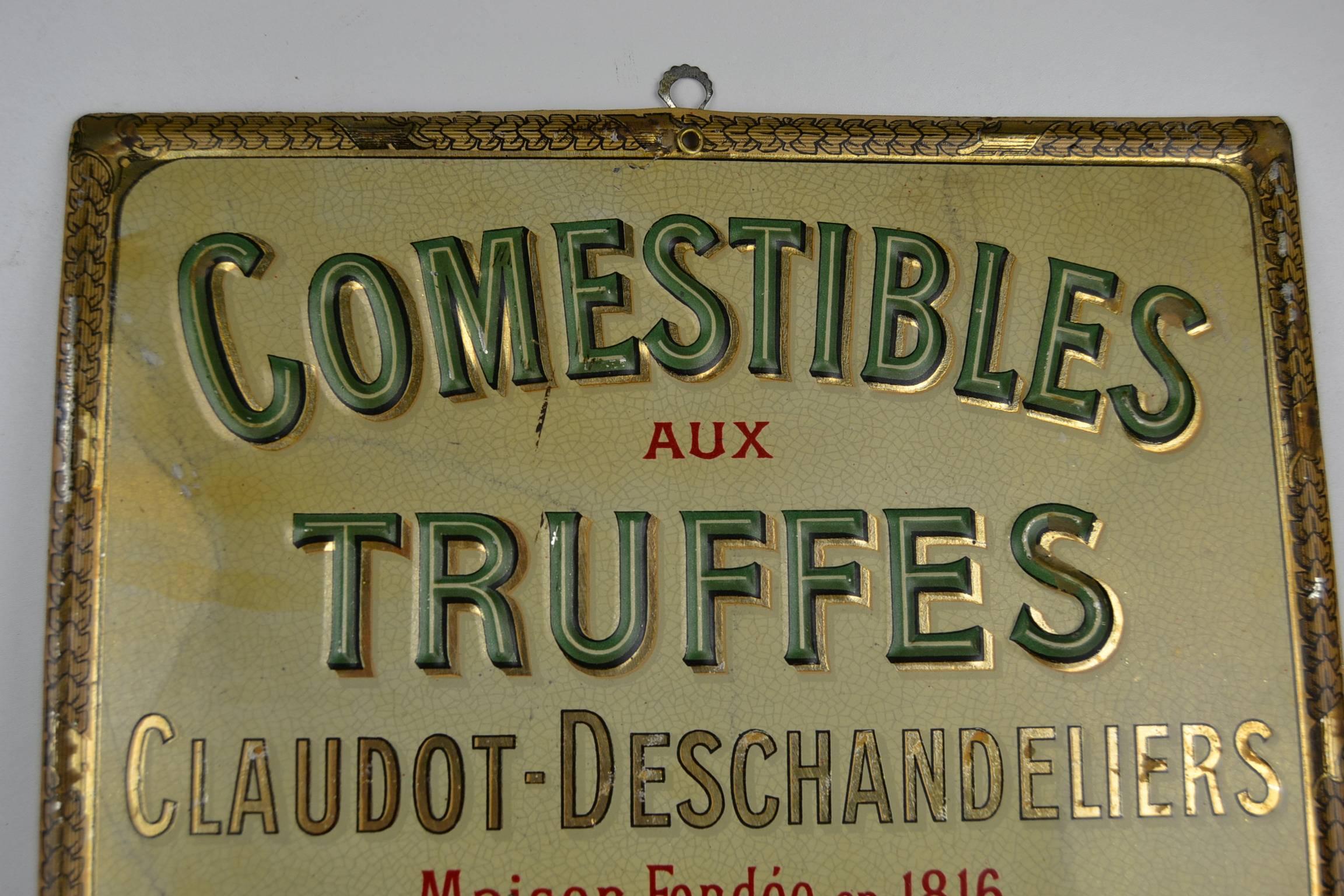 Pressed Early 20th Century French Advertising Sign Delicacy Shop Paris