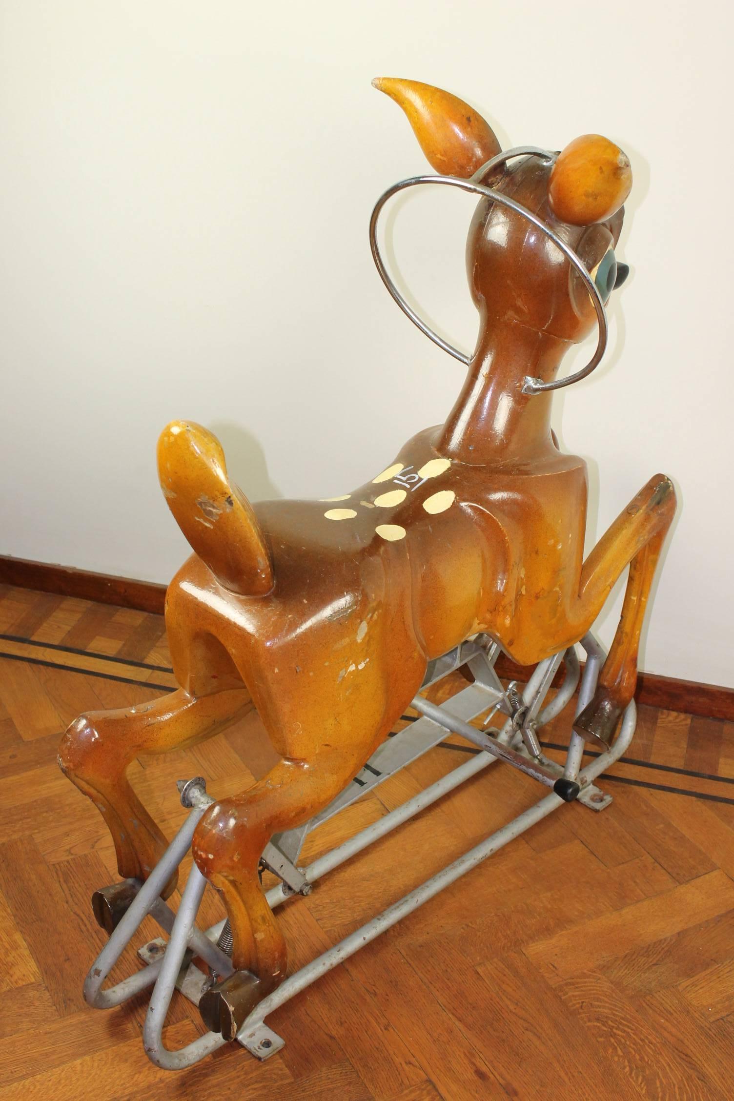 Mid-Century Modern 1960s Wooden Carousel Bambi Sculpture by Bernard Kindt