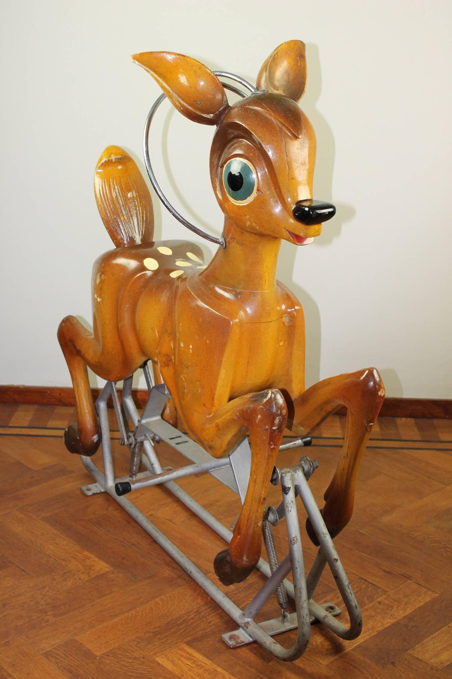 Metal 1960s Wooden Carousel Bambi Sculpture by Bernard Kindt