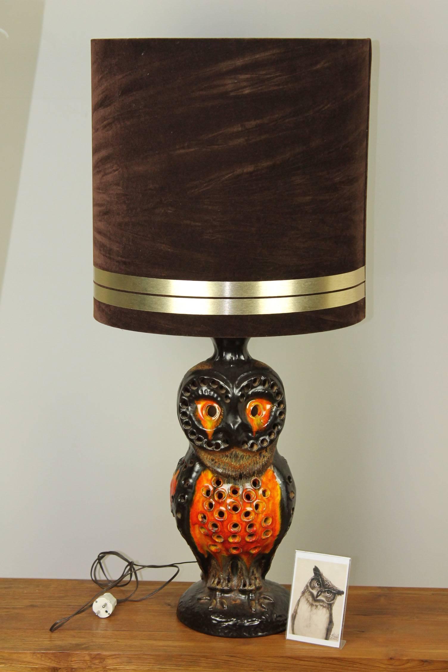 1970s Huge Fat Lava Ceramic Owl Table Lamp 1