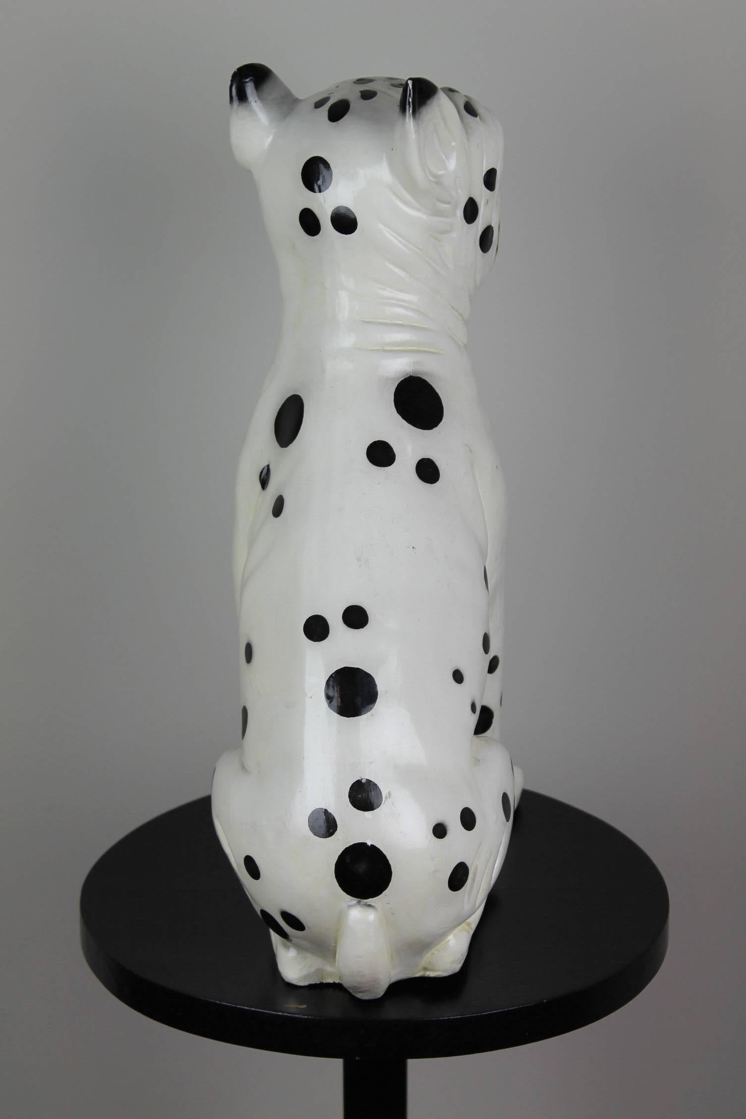 Mid-Century Modern Hand-Painted Ceramic Dog Sculpture, Dalmatian Bulldog, 1960s For Sale