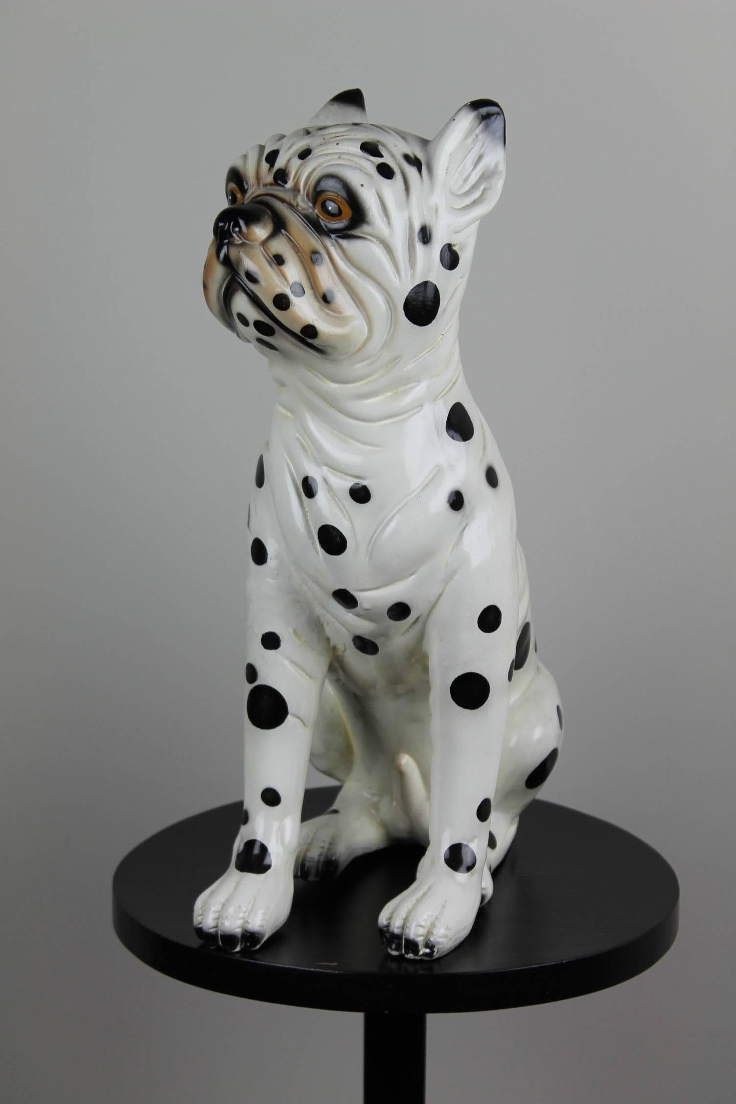 Hand-Painted Ceramic Dog Sculpture, Dalmatian Bulldog, 1960s For Sale 1