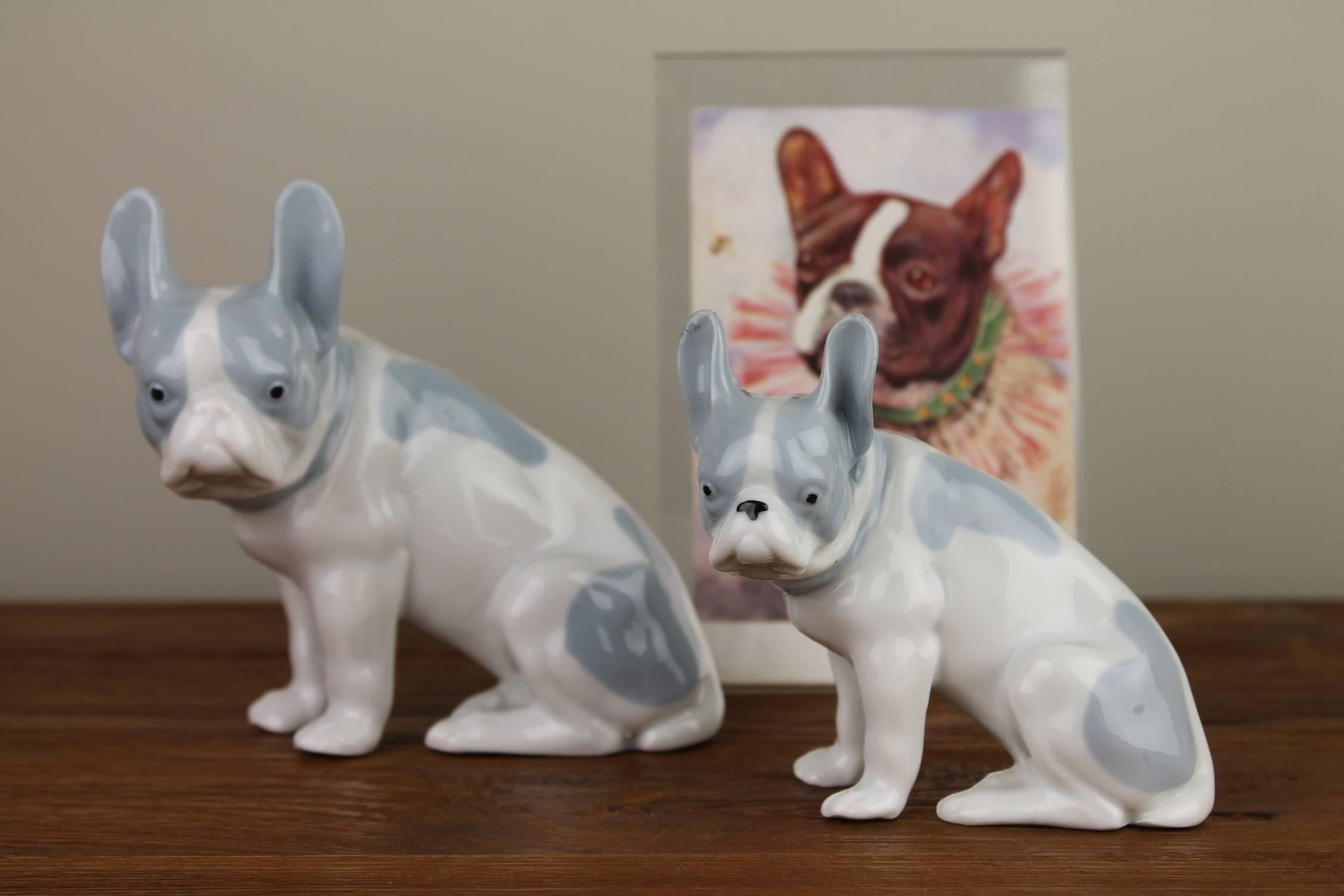 Pair of German Blue and White Porcelain French Bulldog Figurines 2