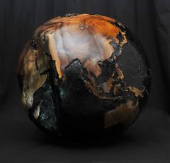 Hand-Carved Teak Globe, Mica Slates with Rotative Base - 15.75 in. (40 cm)
