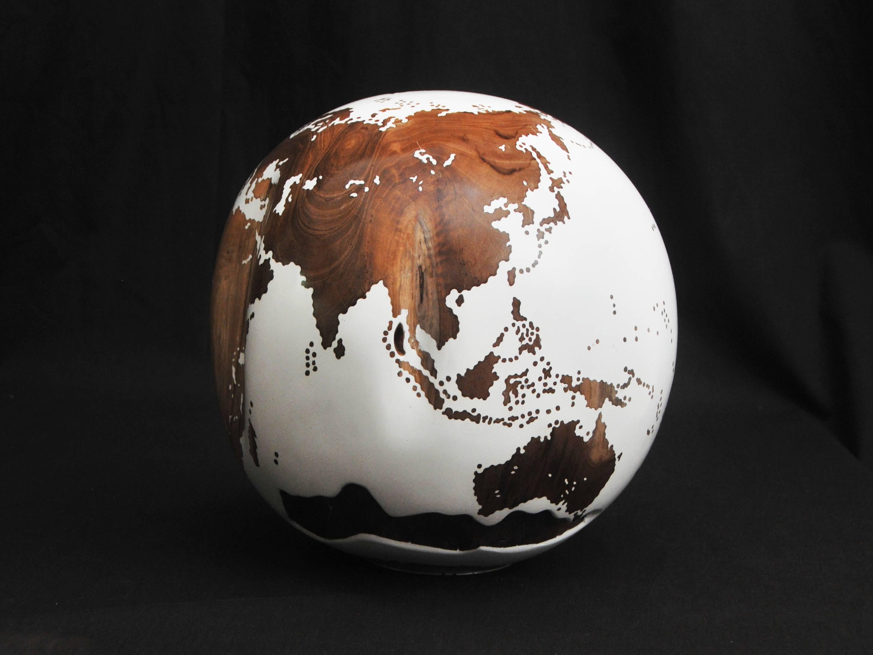 Organic Modern Wooden Globe White Lacquer