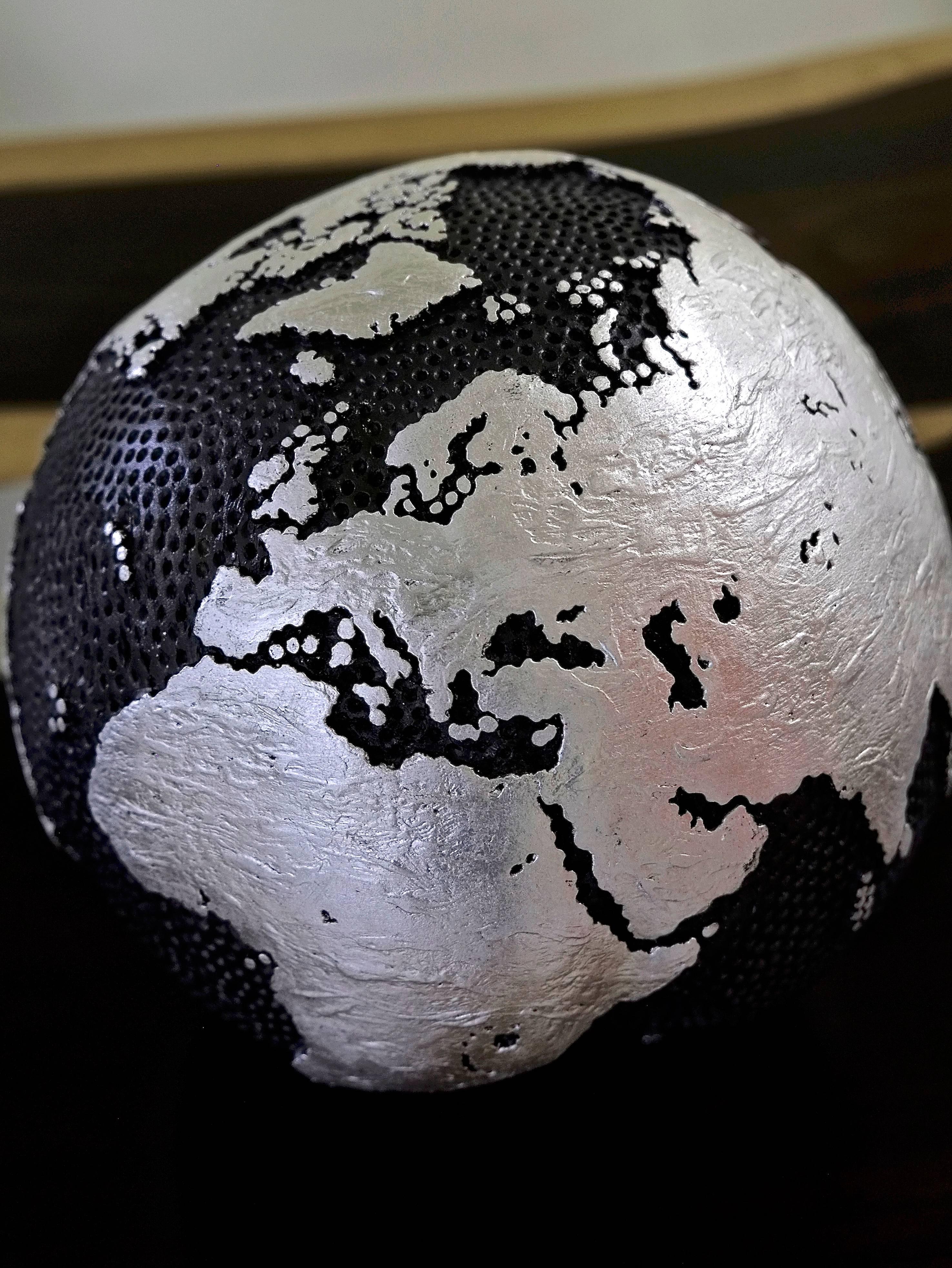 Organic Modern Wooden Globe Graphite and Silver