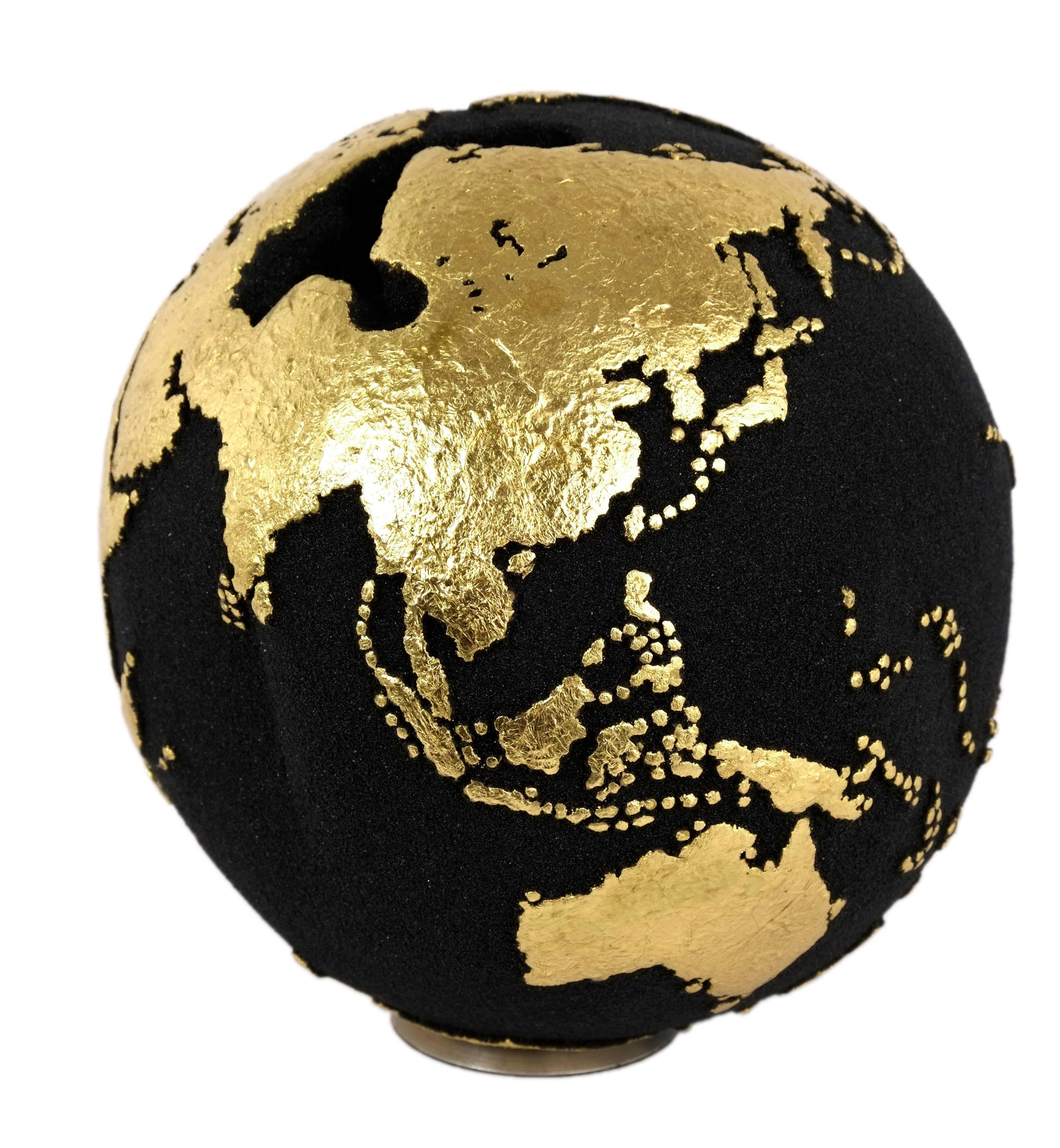 Organic Modern Classic Globe with Volcanic Sand and Gold Finishing, 20cm