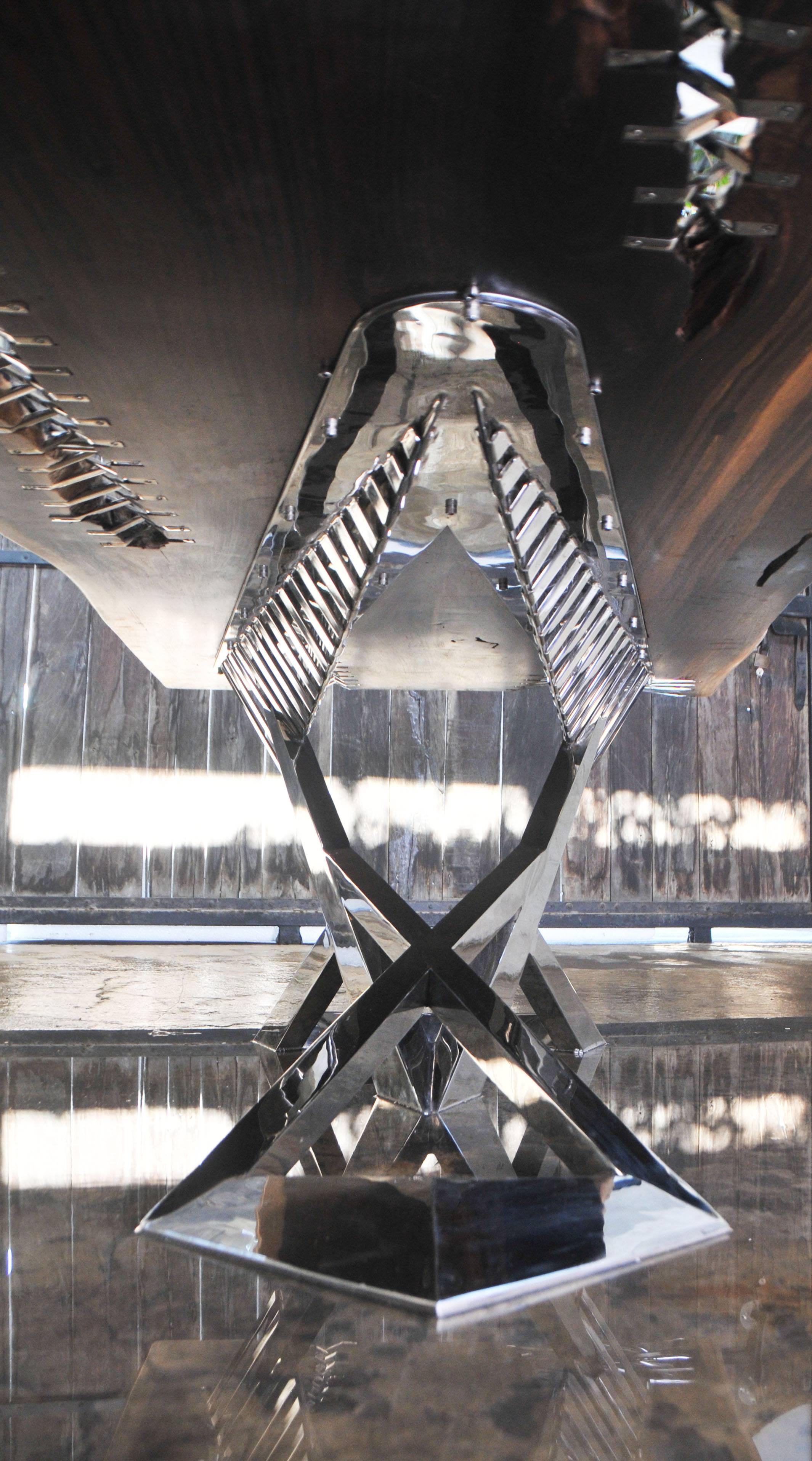 Hand-Carved Sculptural Table: World Scissors Table 3