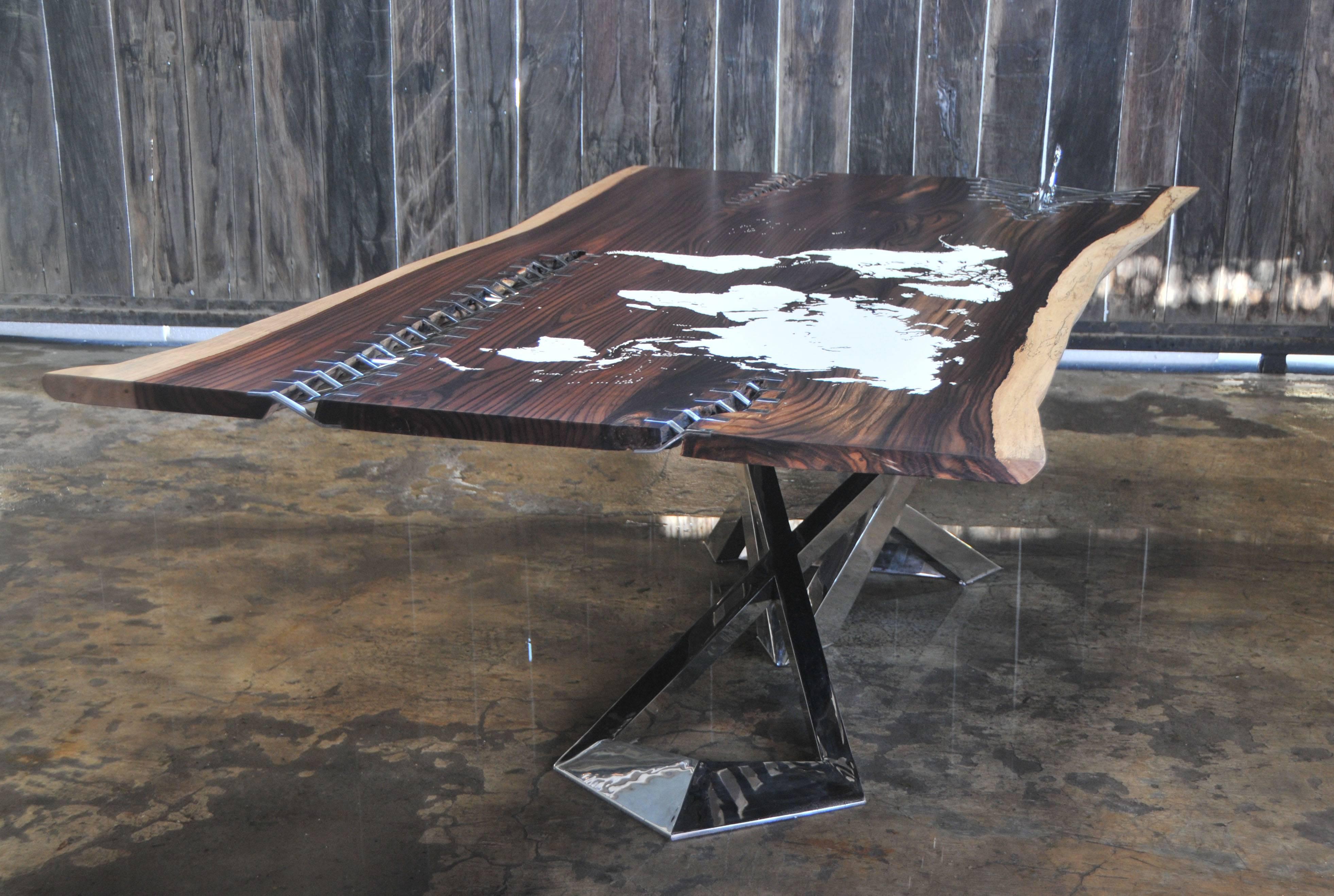 World scissors table 3.
Designed by Bruno Helgen and manufactured in his workshop in Bali.
Signed: Helgen Design/stamped: Scissors 03 / 2015.
Number 03 based on the same Cantilever square section base (Photos for 01 and 02 on request sold 1 & 2