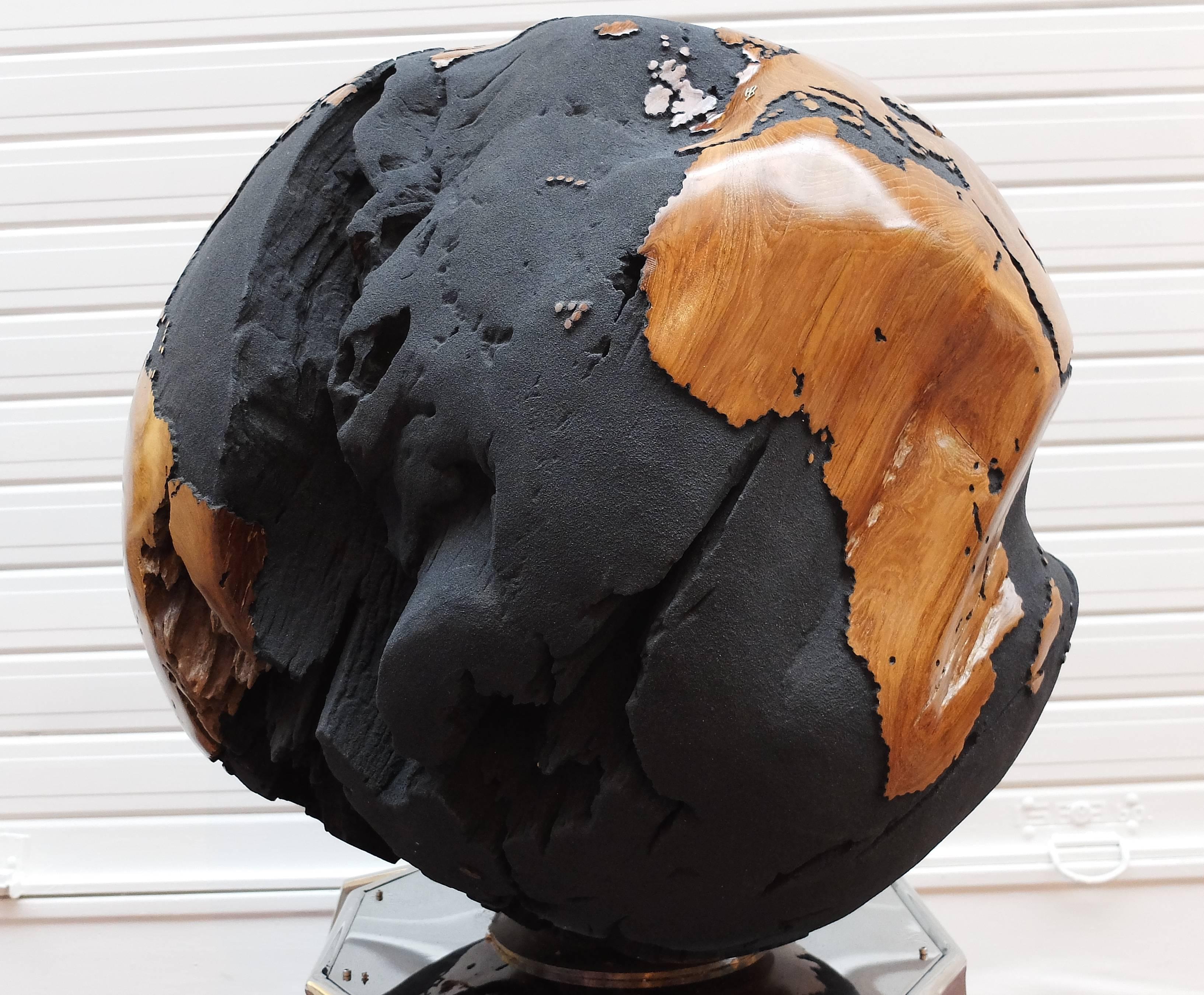 Balinese Monumental One of a Kind Black Wooden Globe / 