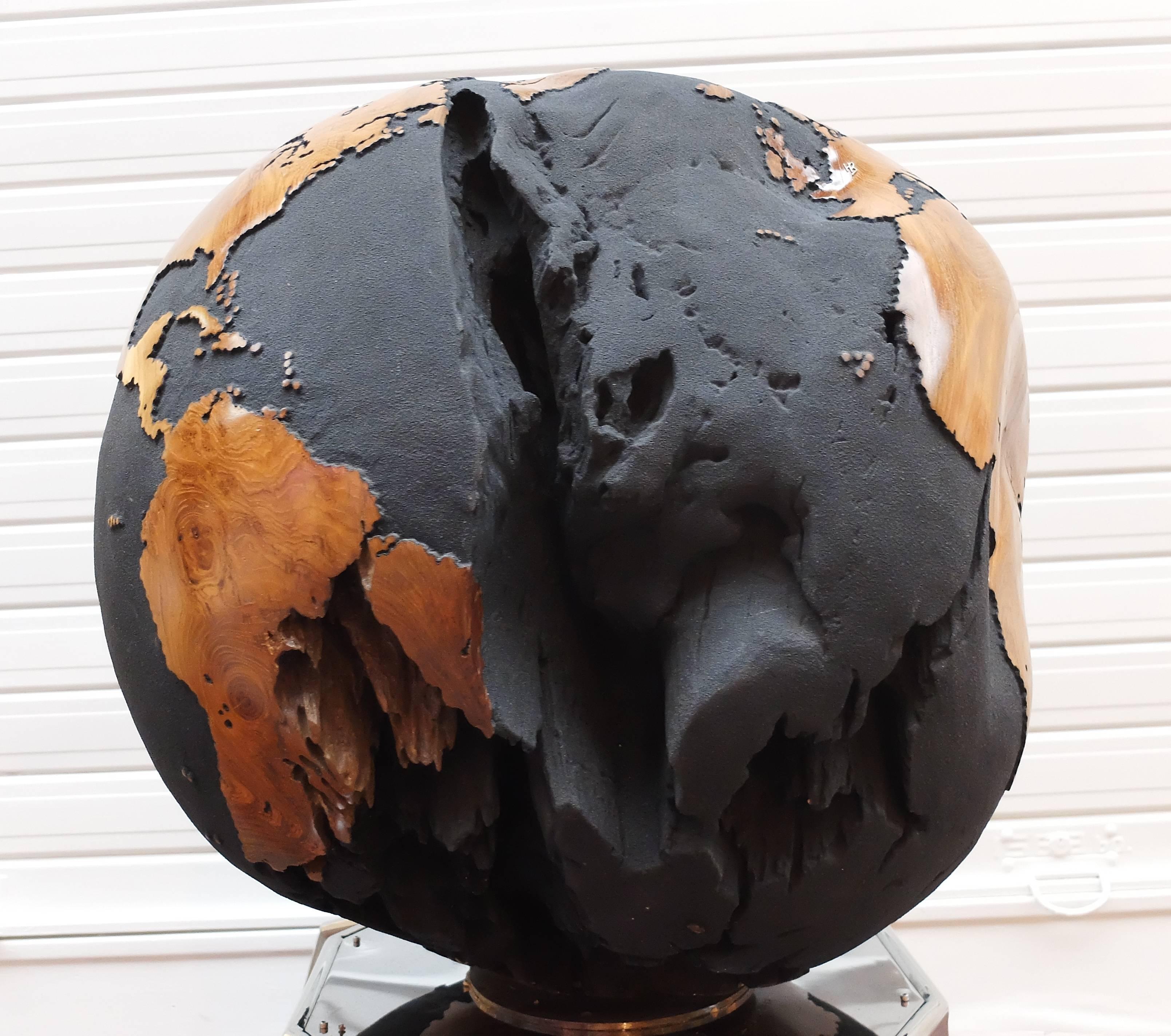 Organic Modern Monumental One of a Kind Black Wooden Globe / 