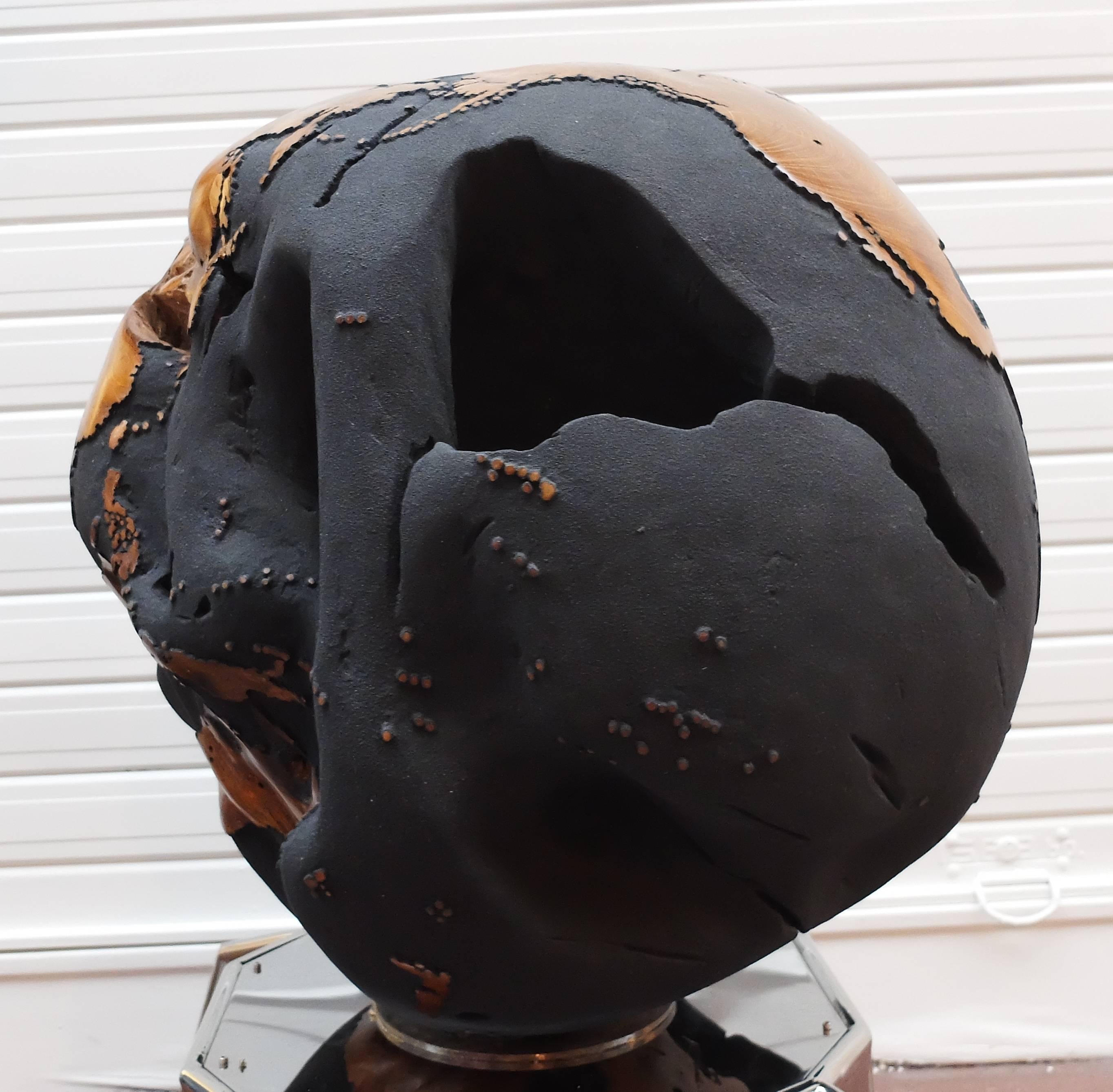 Contemporary Monumental One of a Kind Black Wooden Globe / 