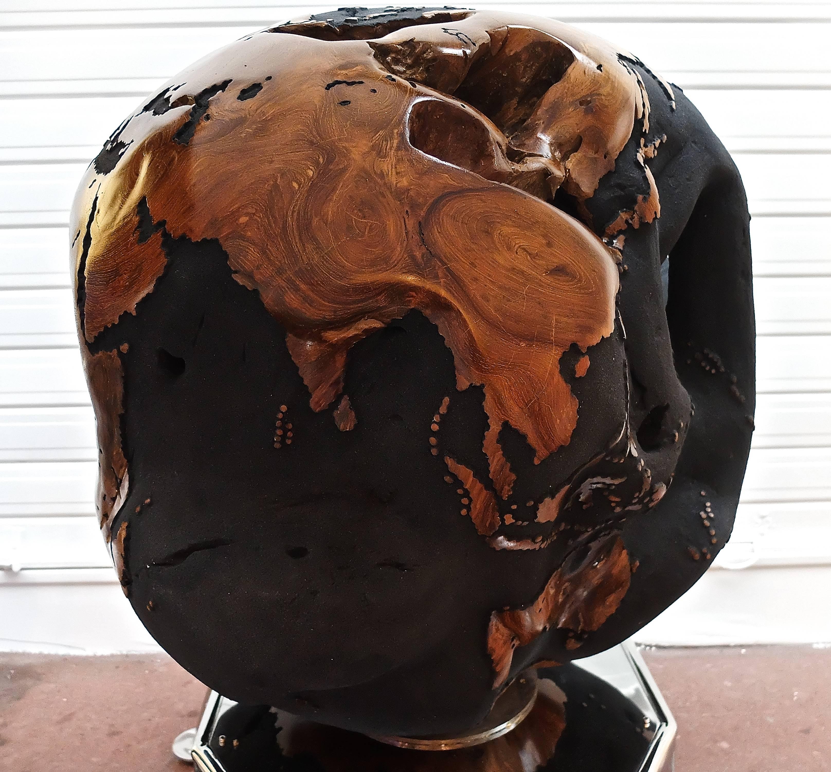 Monumental One of a Kind Black Wooden Globe / 