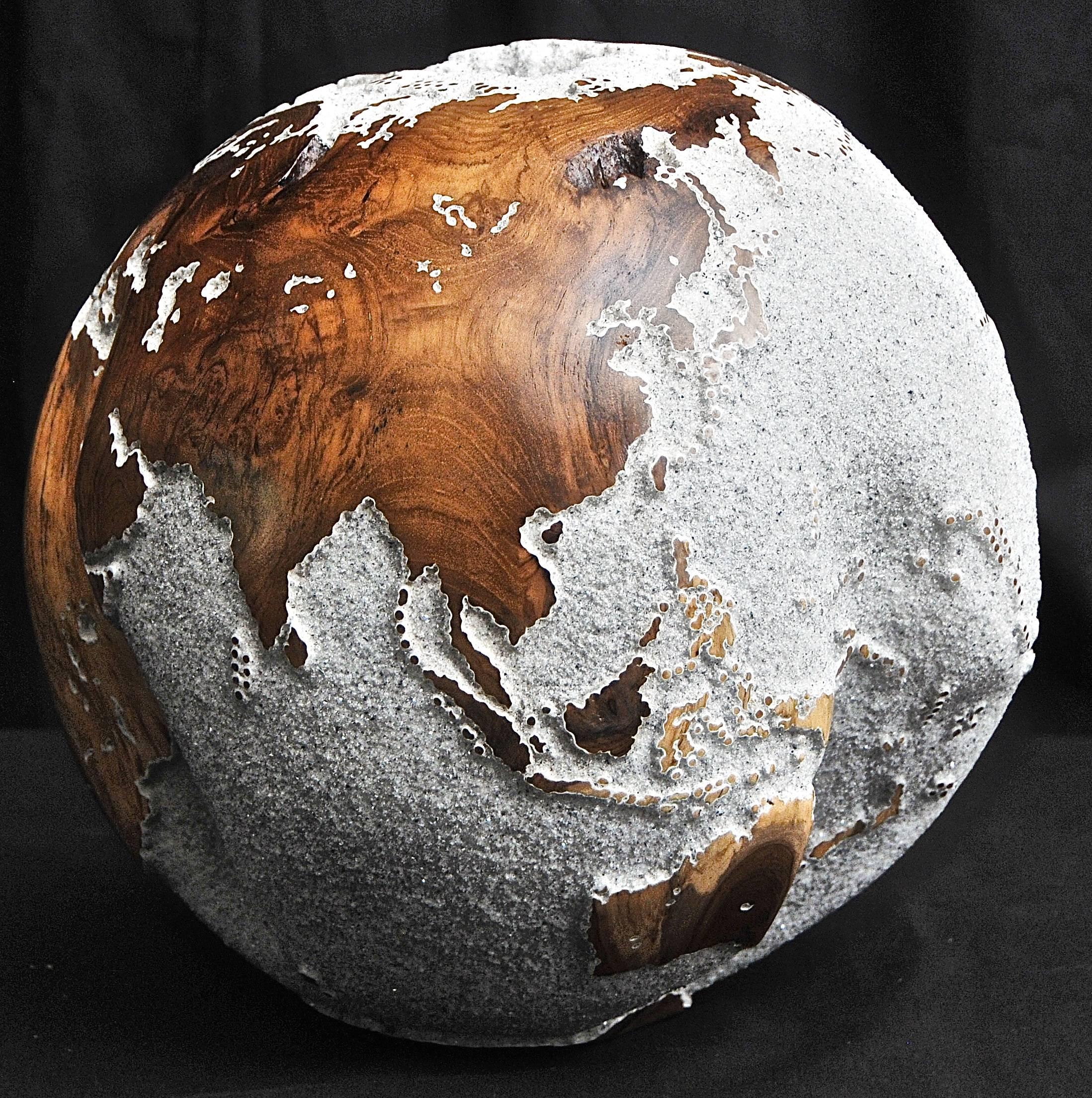 Organic Modern Wooden Globe Mirror on Turning Base