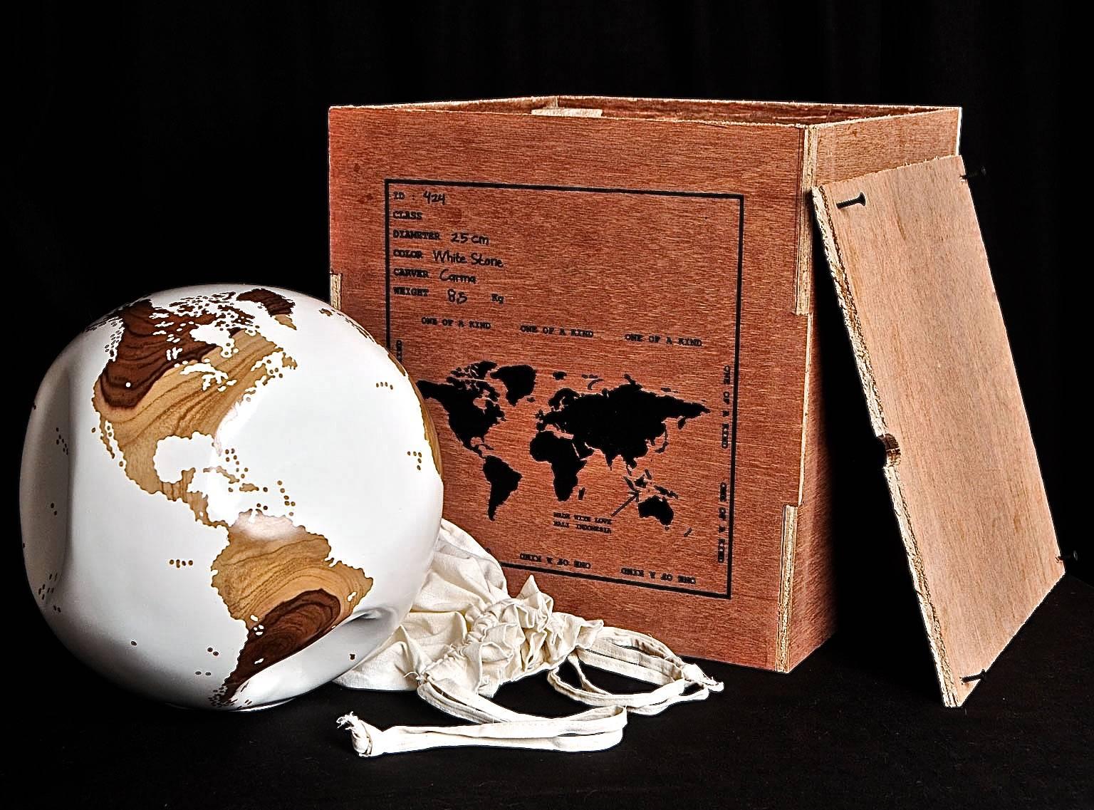 Asian Wooden Globe White Lacquer