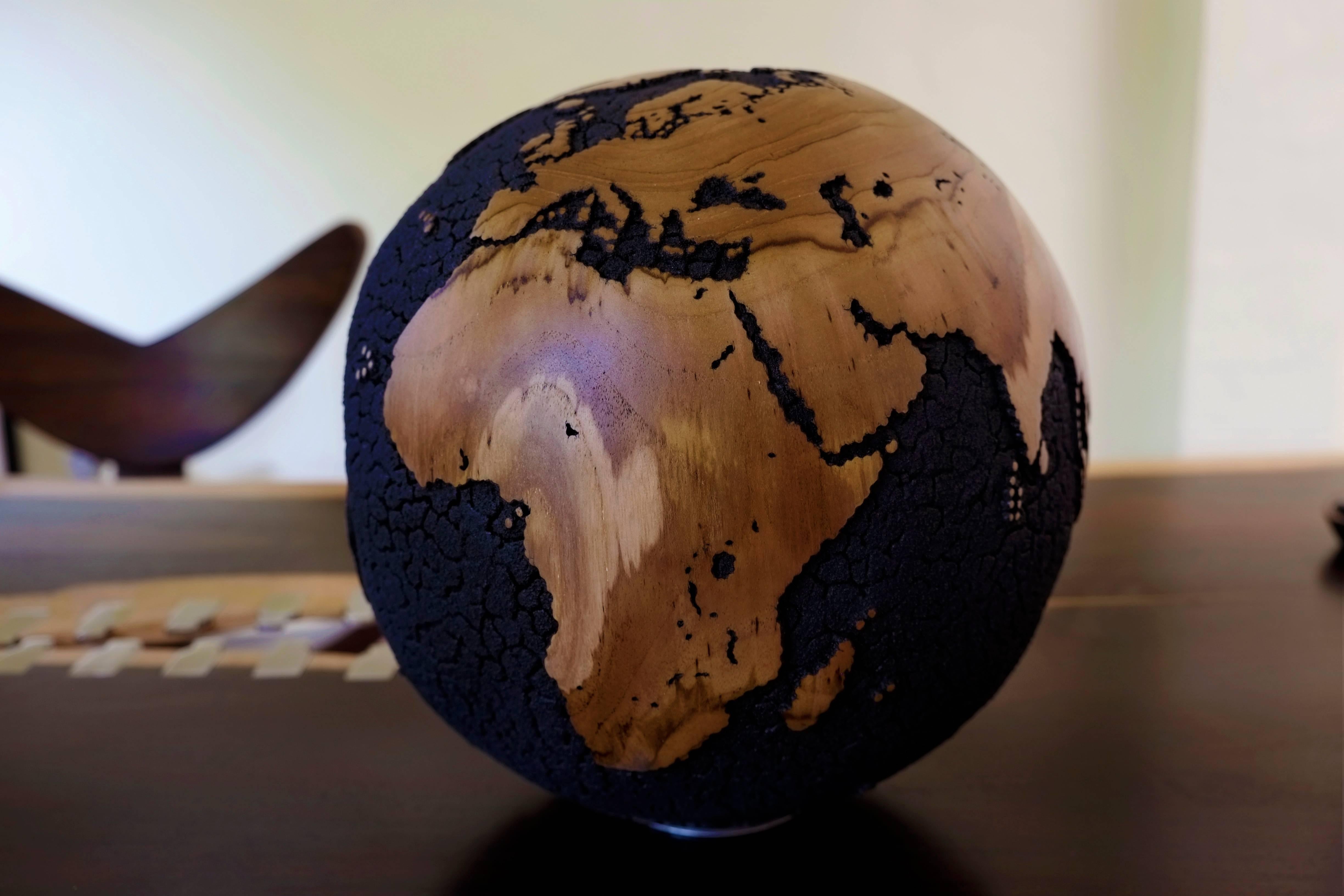 Organic Modern Oceans Cracked Wooden Globe