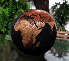 Cracked earth wooden globe, 30 cm