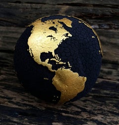 Cracked globe on Oceans / gold leaf on Continents, 30 cm