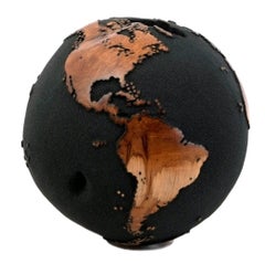 Volcanic sand wooden globe with burl patterns, 20 cm