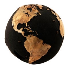 Wooden Globe with volcanic sand finishing, natural curves shape. 30 cm.