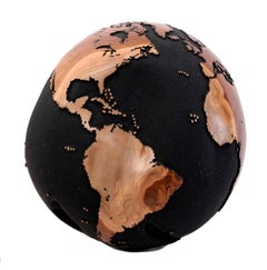 Wooden Globe from teak root with volcanic sand finishing, 35 cm