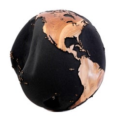 Wooden Globe from teak root with volcanic sand finishing, 35 cm