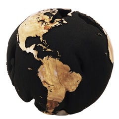 Wooden Globe from teak root with volcanic sand finishing, 40 cm