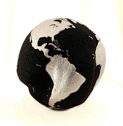 Cracked globe on Oceans / silver leaf on Continents finishing, 30 cm