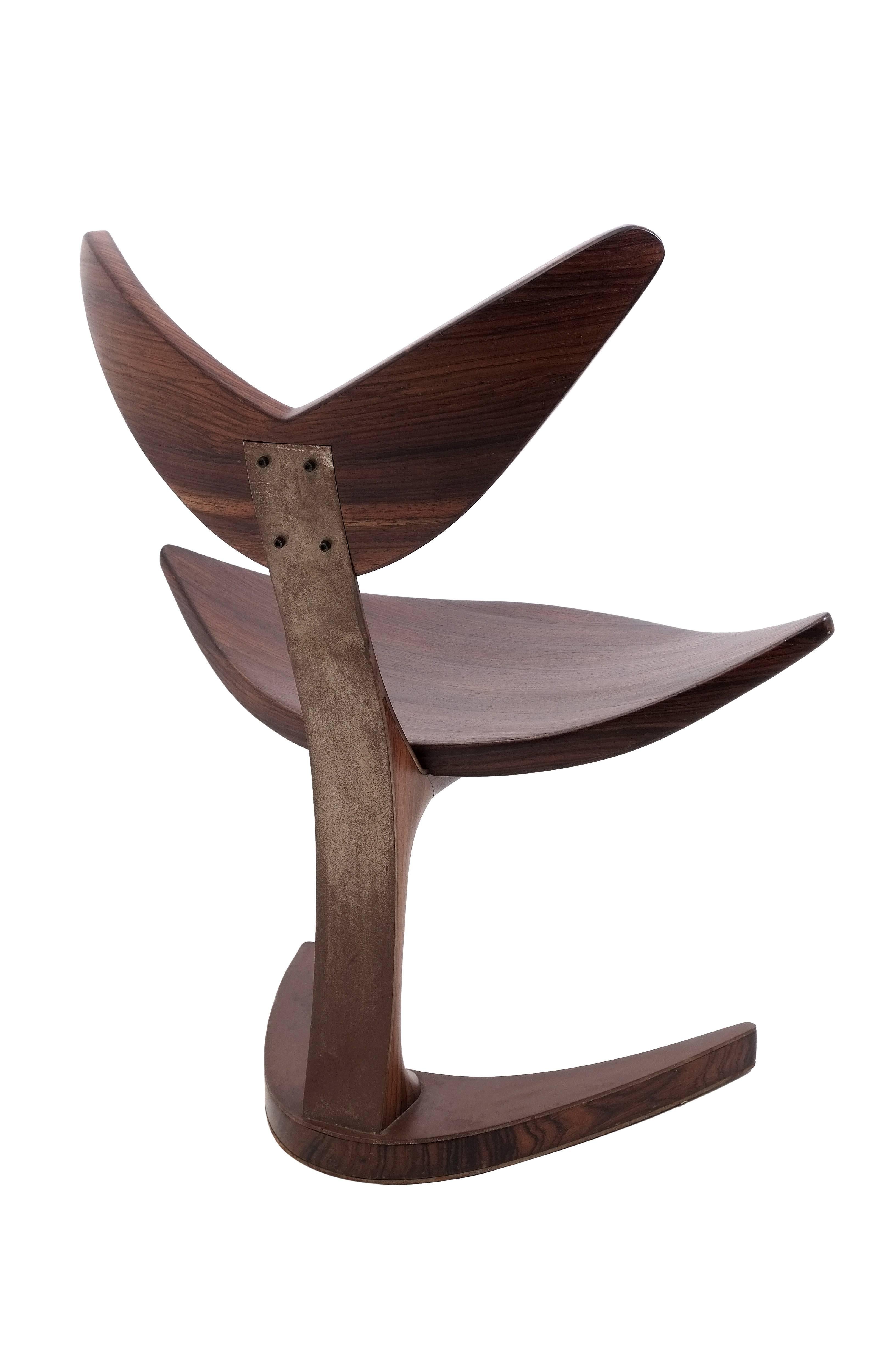 Organic Modern Whale Chair Made of Rosewood with Rusty Metal Effect, Saturday Sale For Sale