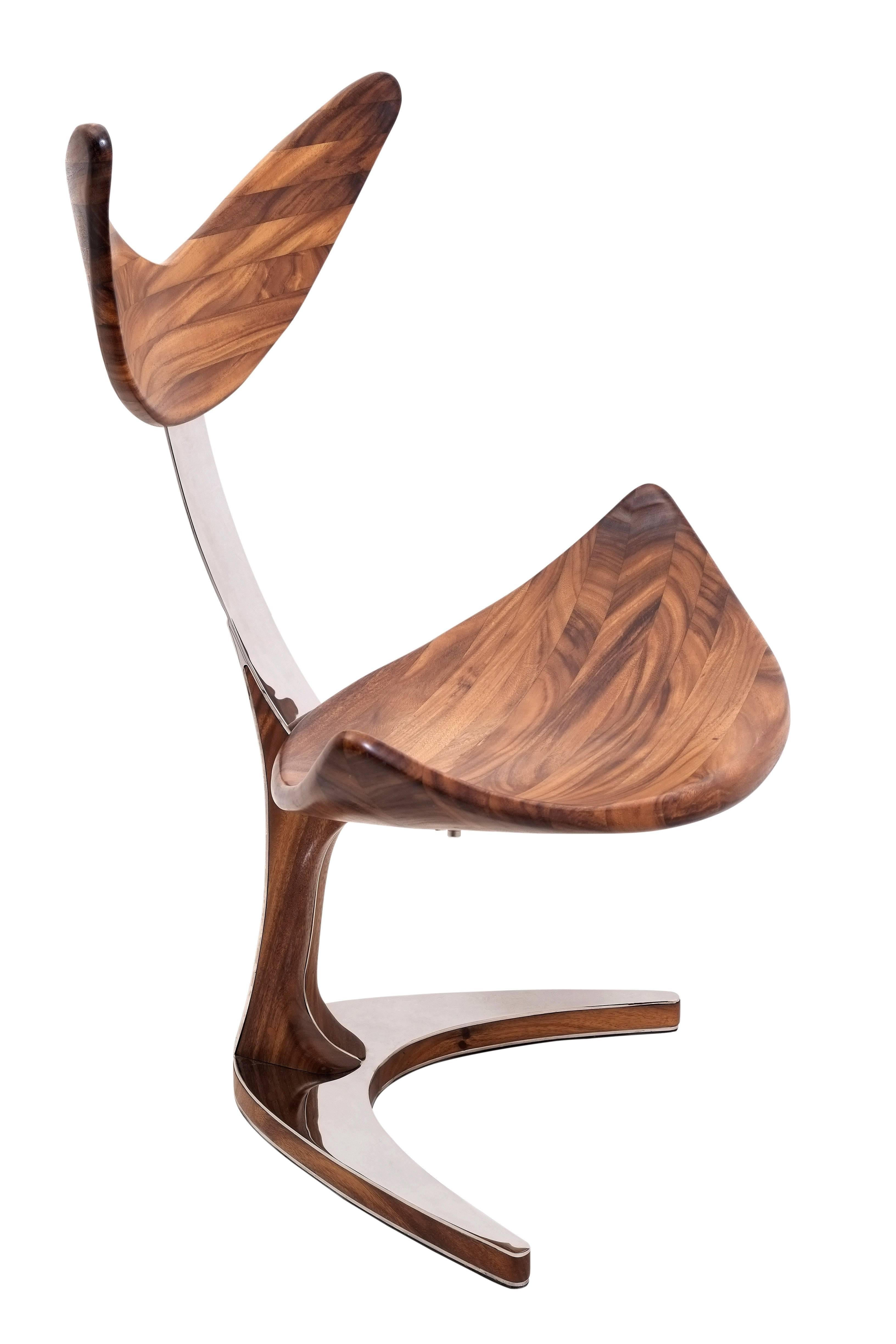 Organic Modern Whale Chair from Suar Wood with Mirror Polished Stainless Steel, Saturday Sale For Sale