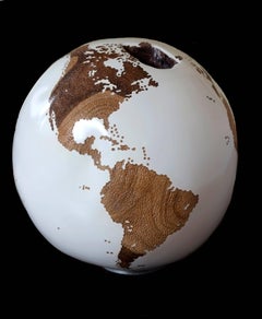 Teak Root Globe with Acrylic white Resin and hammered skin Finishing, 25 cm