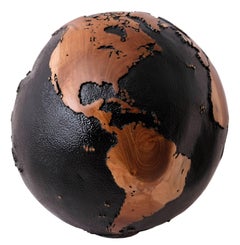 Black Beauty Wooden Globe Made from Teak Root, Hammered Finishing, 30 cm