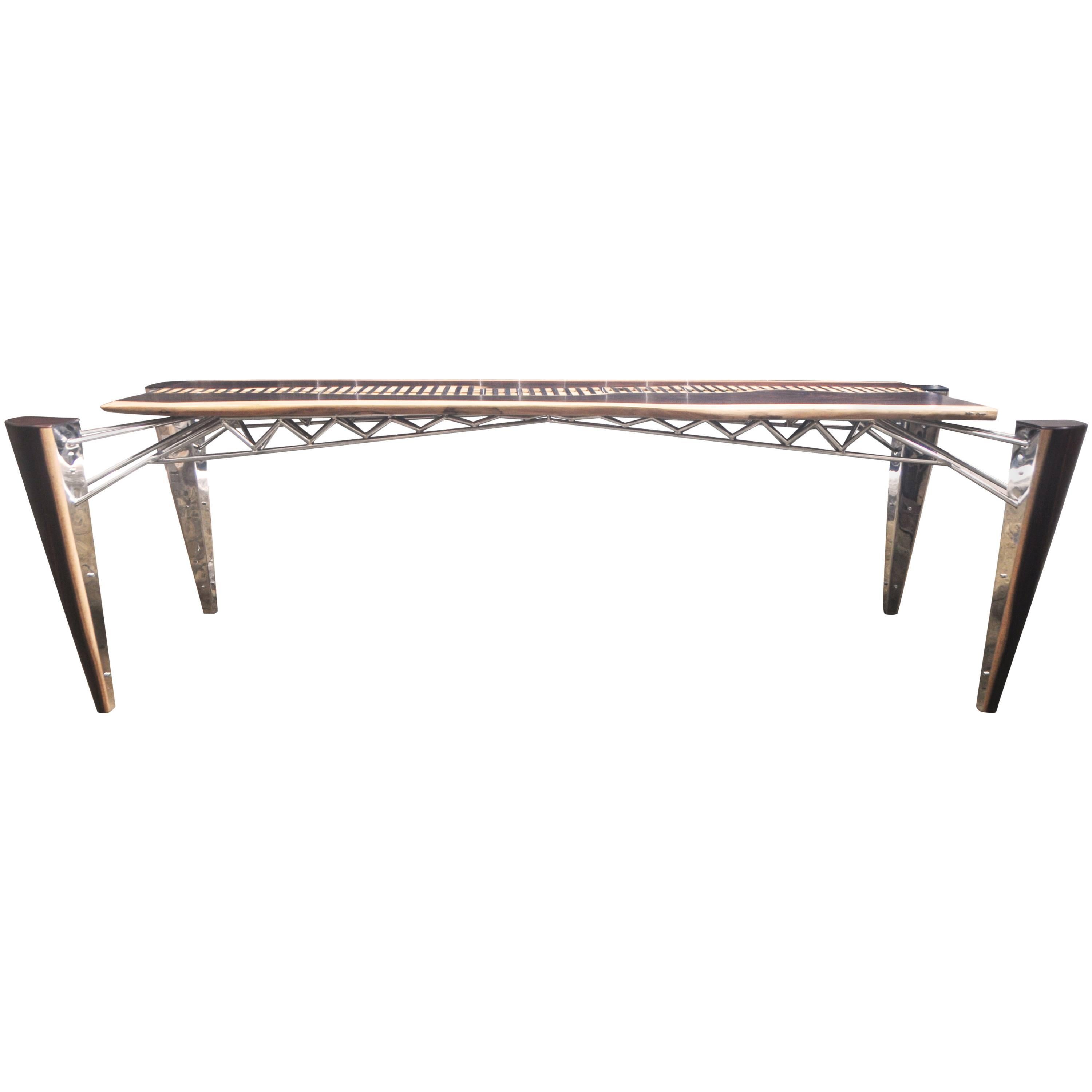 Mahakam Table One of a Kind Made of Rosewood and Mirror Polished Stainless Steel