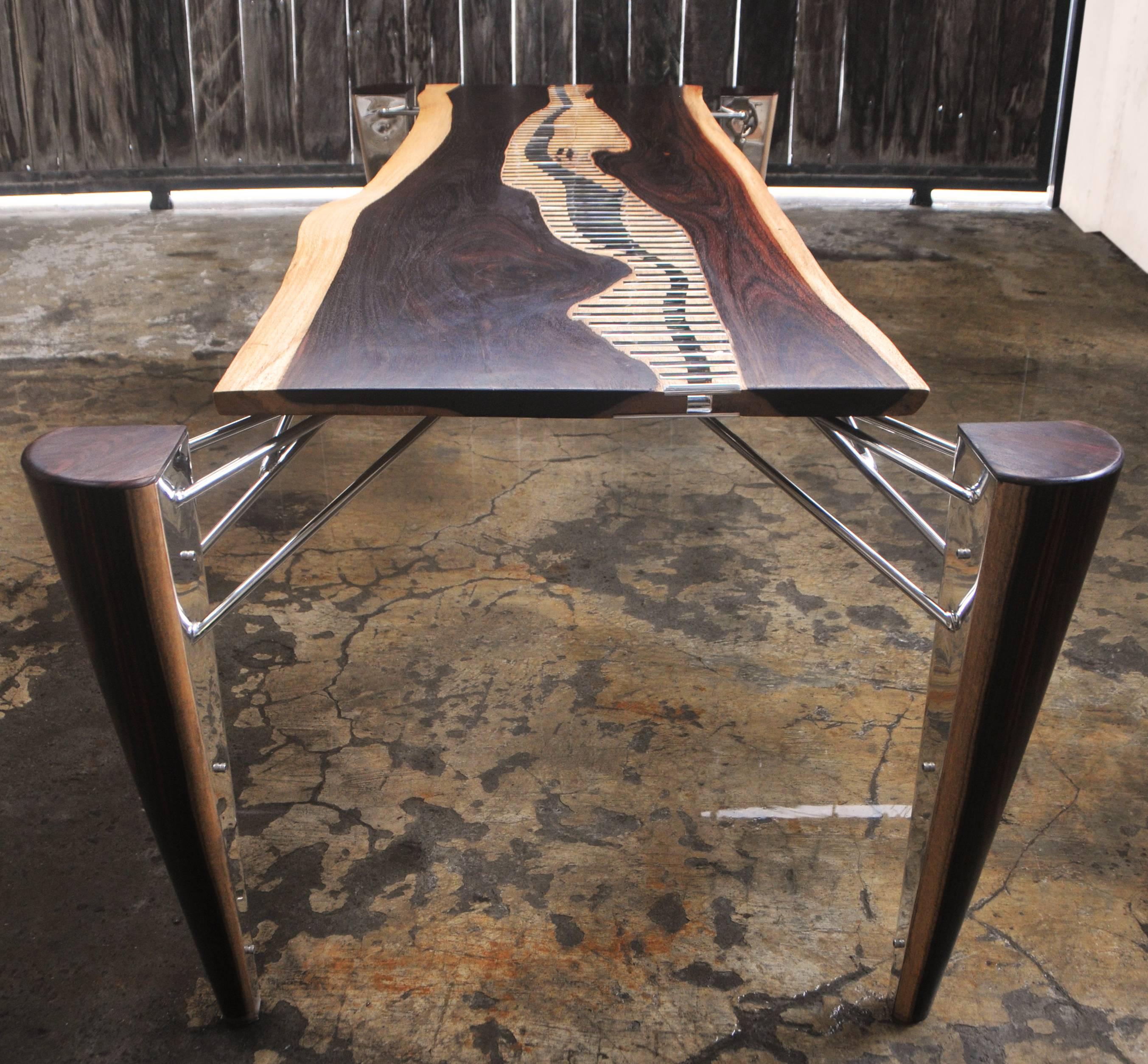 Organic Modern Mahakam Table One of a Kind Made of Rosewood and Mirror Polished Stainless Steel