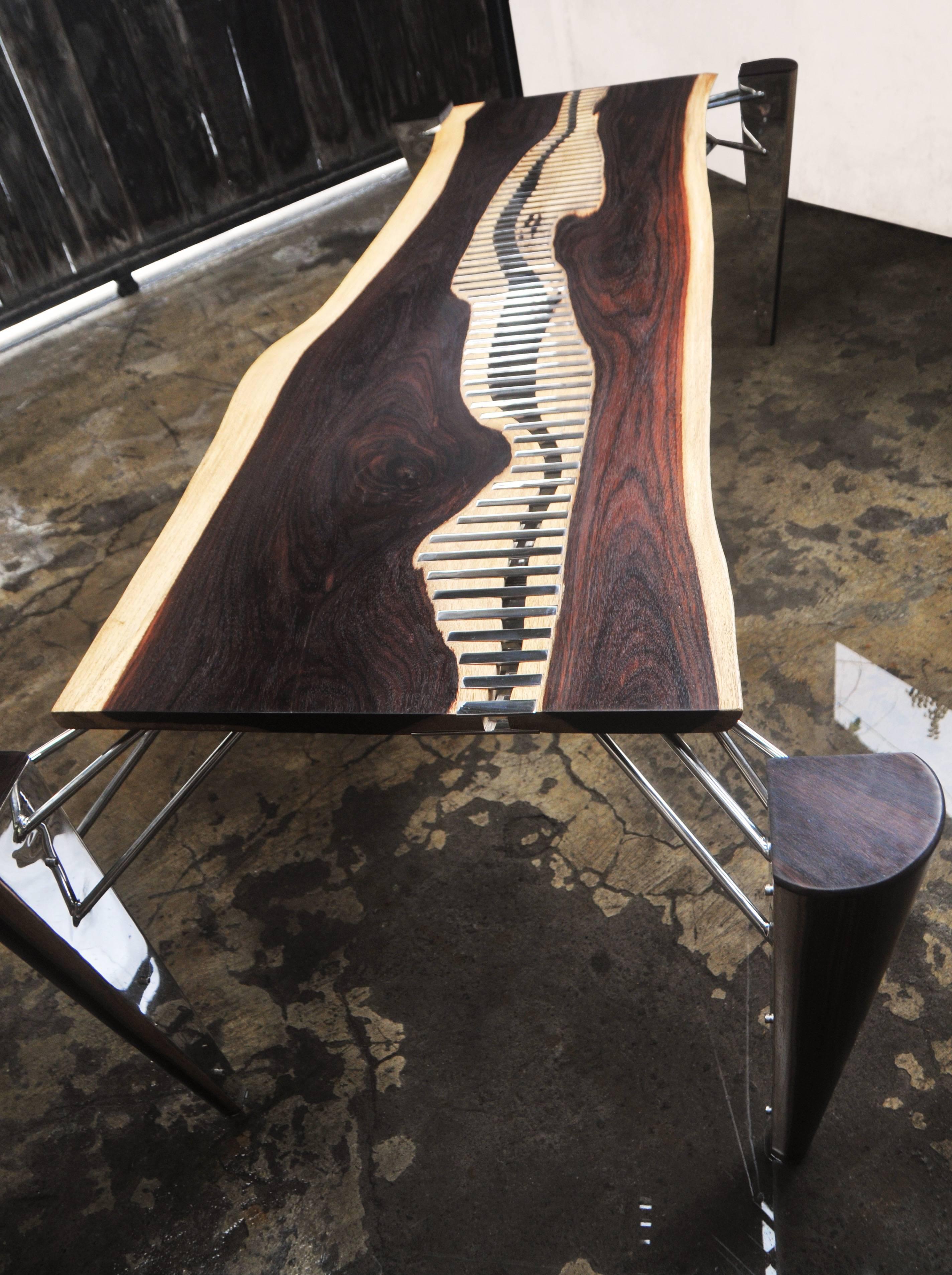 Balinese Mahakam Table One of a Kind Made of Rosewood and Mirror Polished Stainless Steel