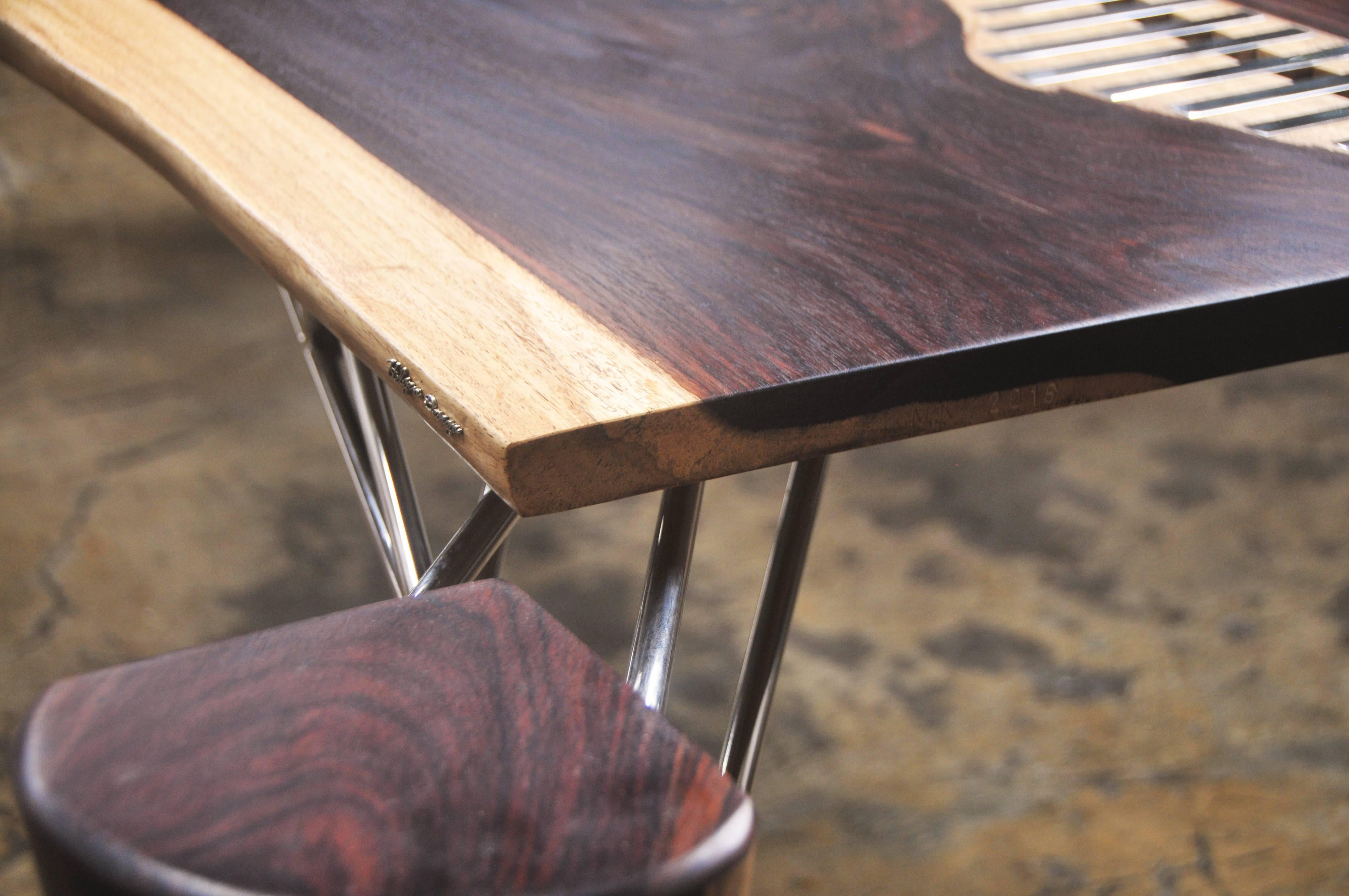 Hand-Crafted Mahakam Table One of a Kind Made of Rosewood and Mirror Polished Stainless Steel