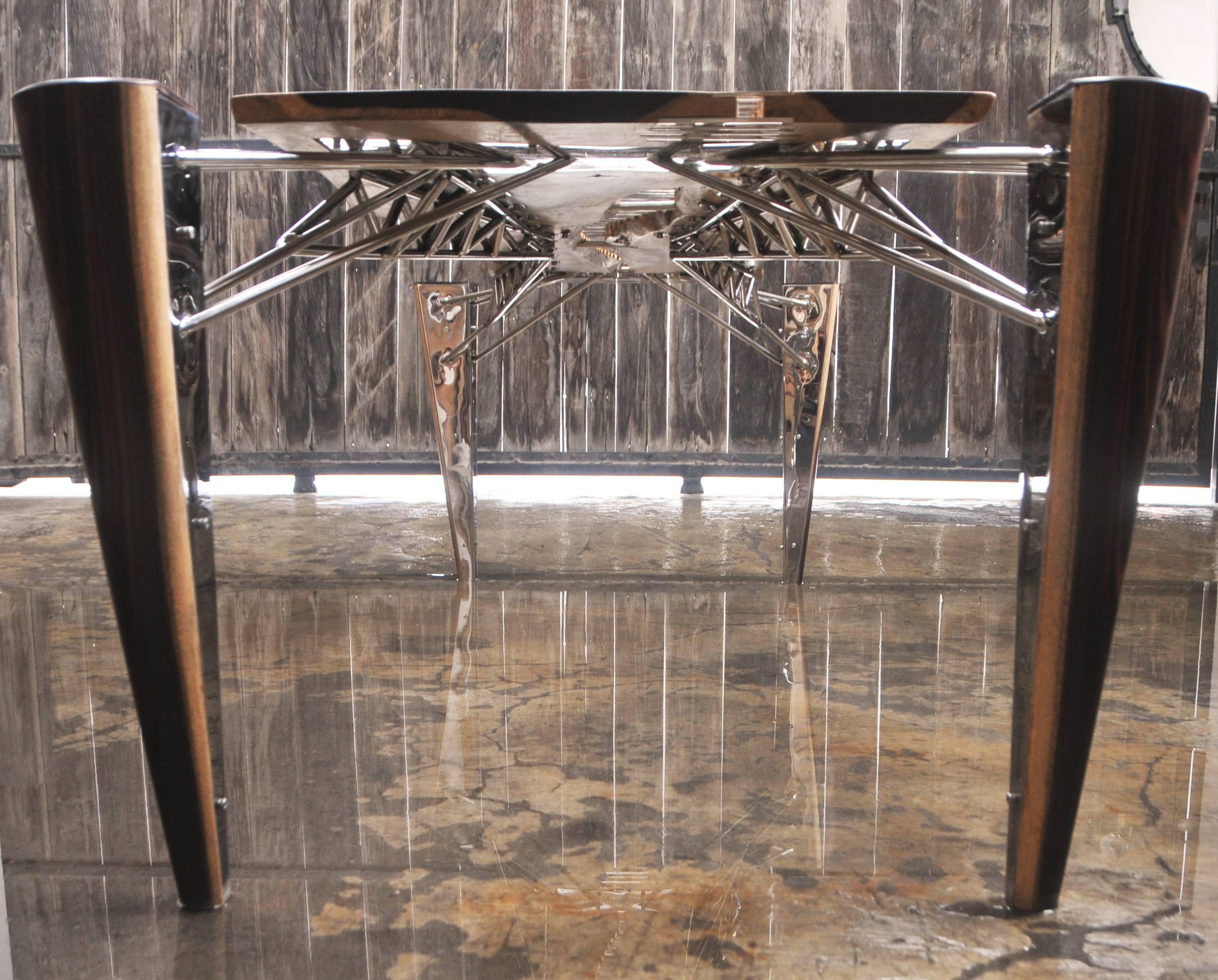 Mahakam Table One of a Kind Made of Rosewood and Mirror Polished Stainless Steel In Excellent Condition In Saint-Ouen, FR